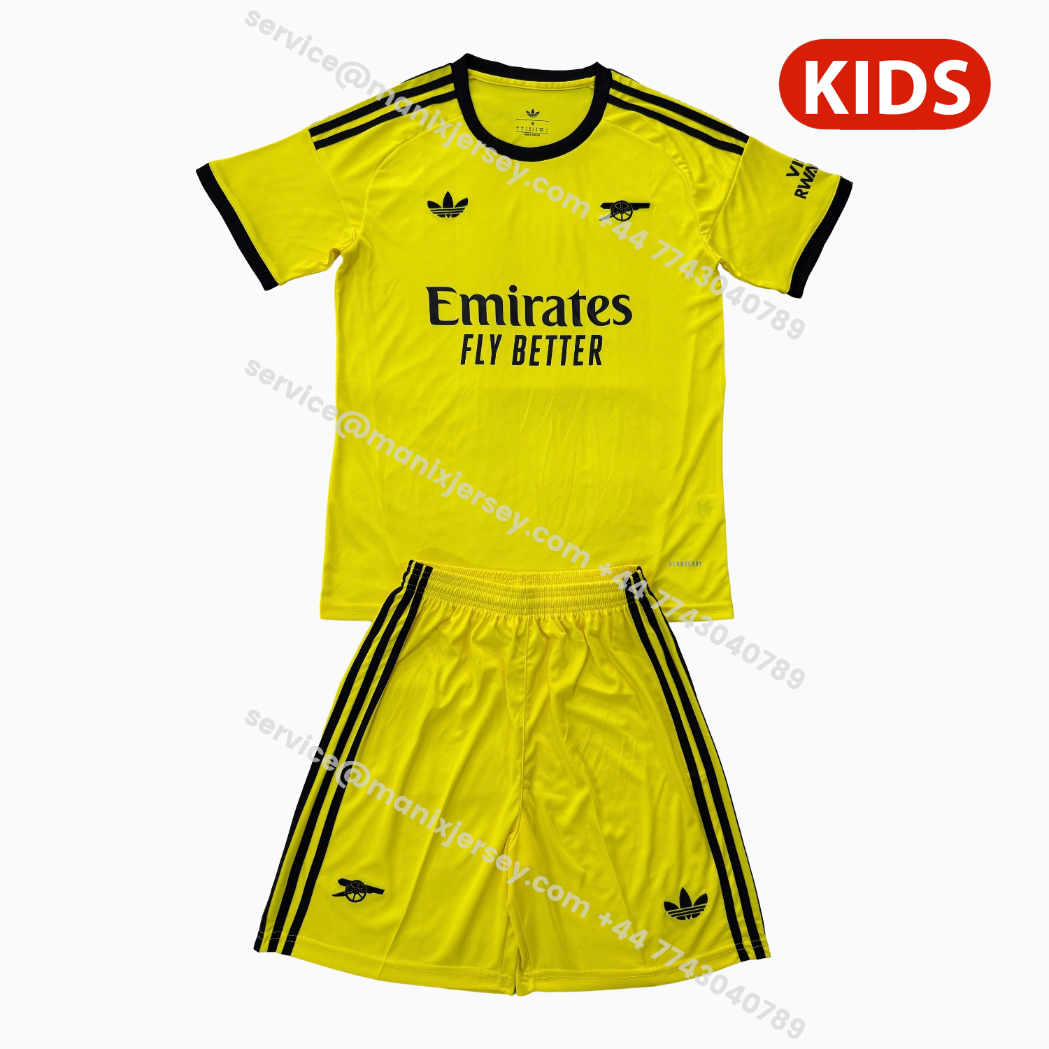 ManixJersey.com | Arsenal 25-26 Yellow Goalkeeper Kids Kit -Customize Name, Number and Patch | Worldwide Shipping
