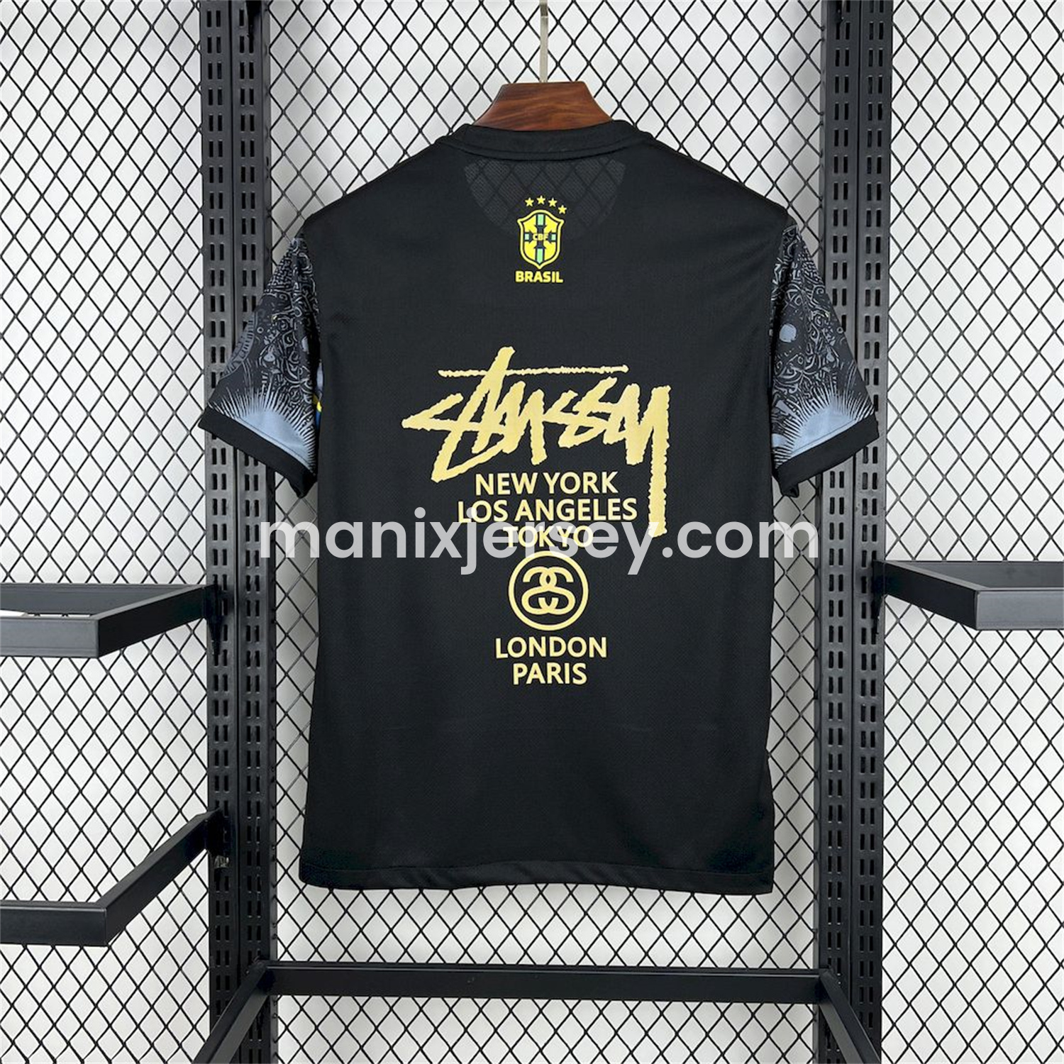 ManixJersey.com | Brazil 2024-25 X STUSSY Black Christ the Redeemer Statue Jersey - Fans Version -Customize Name, Number and Patch | Worldwide Shipping