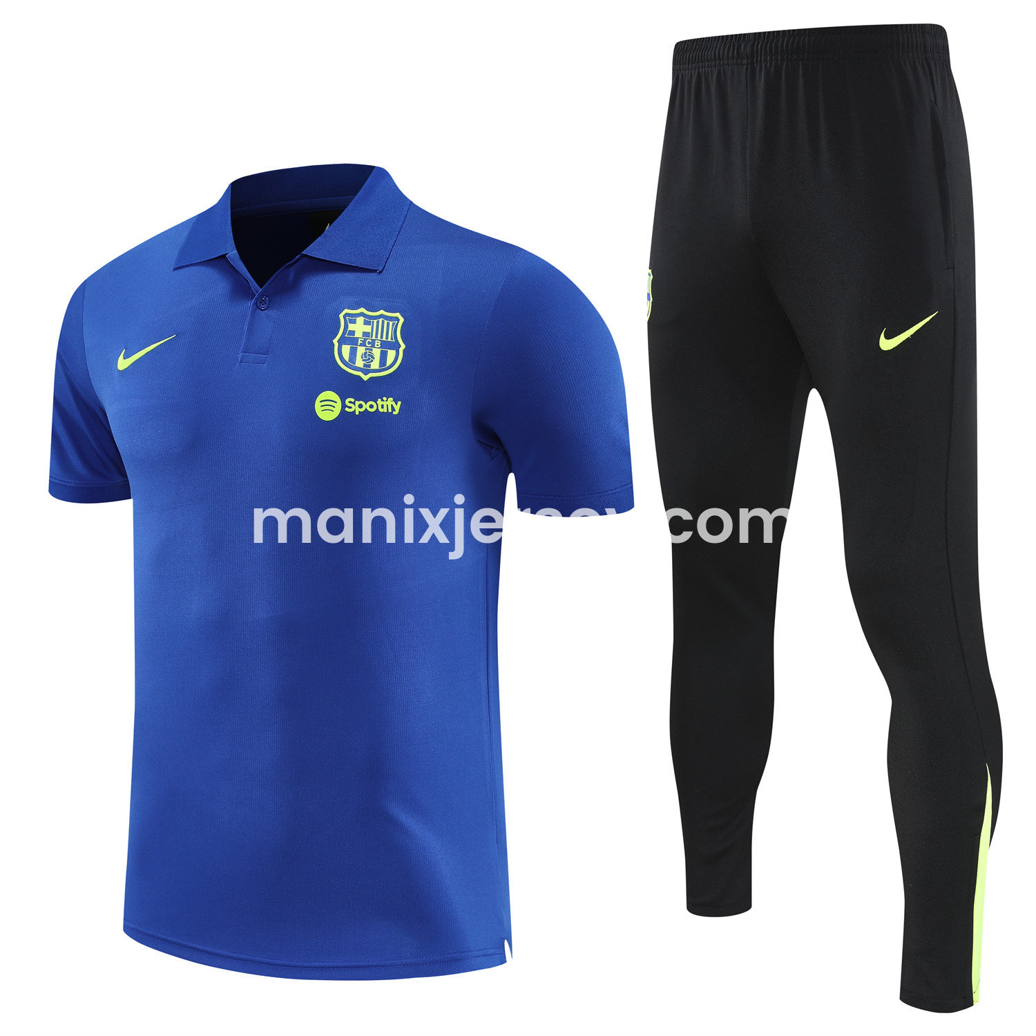 ManixJersey.com | Barcelona 25-26 POLO Short-Sleeve Training Set - Blue Top and Black Pants -Customize Name, Number and Patch | Worldwide Shipping