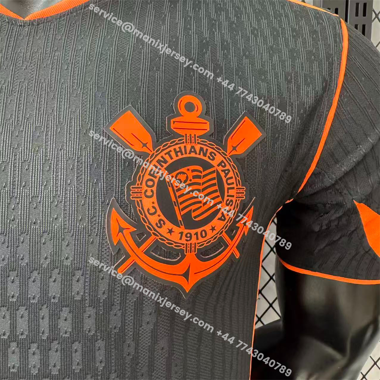 ManixJersey.com | Corinthians 25-26 Third Orange Lines Black Jersey - Player Version -Customize Name, Number and Patch | Worldwide Shipping