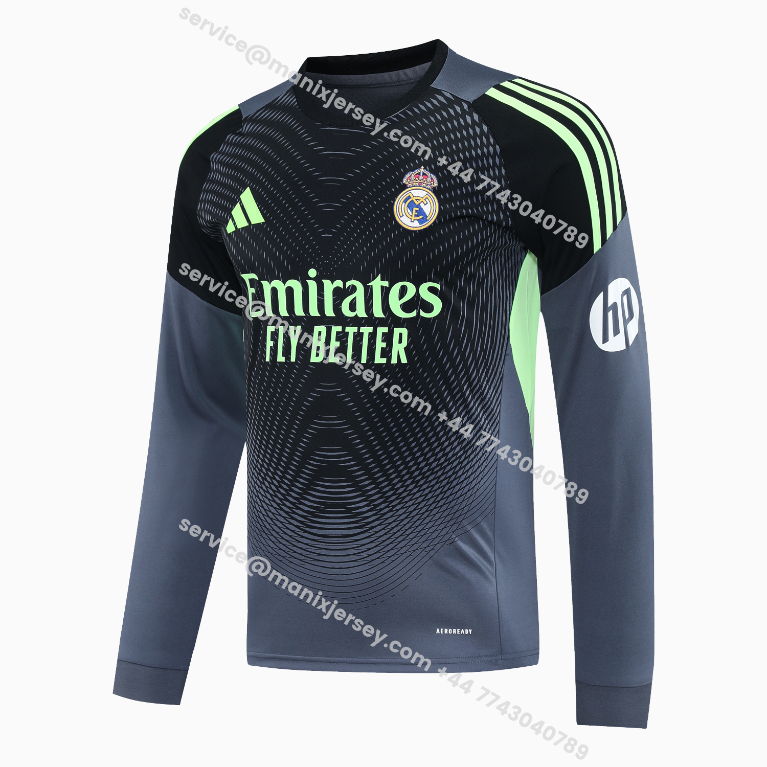 ManixJersey.com | Real Madrid 25-26 Long-Sleeve Training Set - Deep Gray Top & Gray Shorts -Customize Name, Number and Patch | Worldwide Shipping