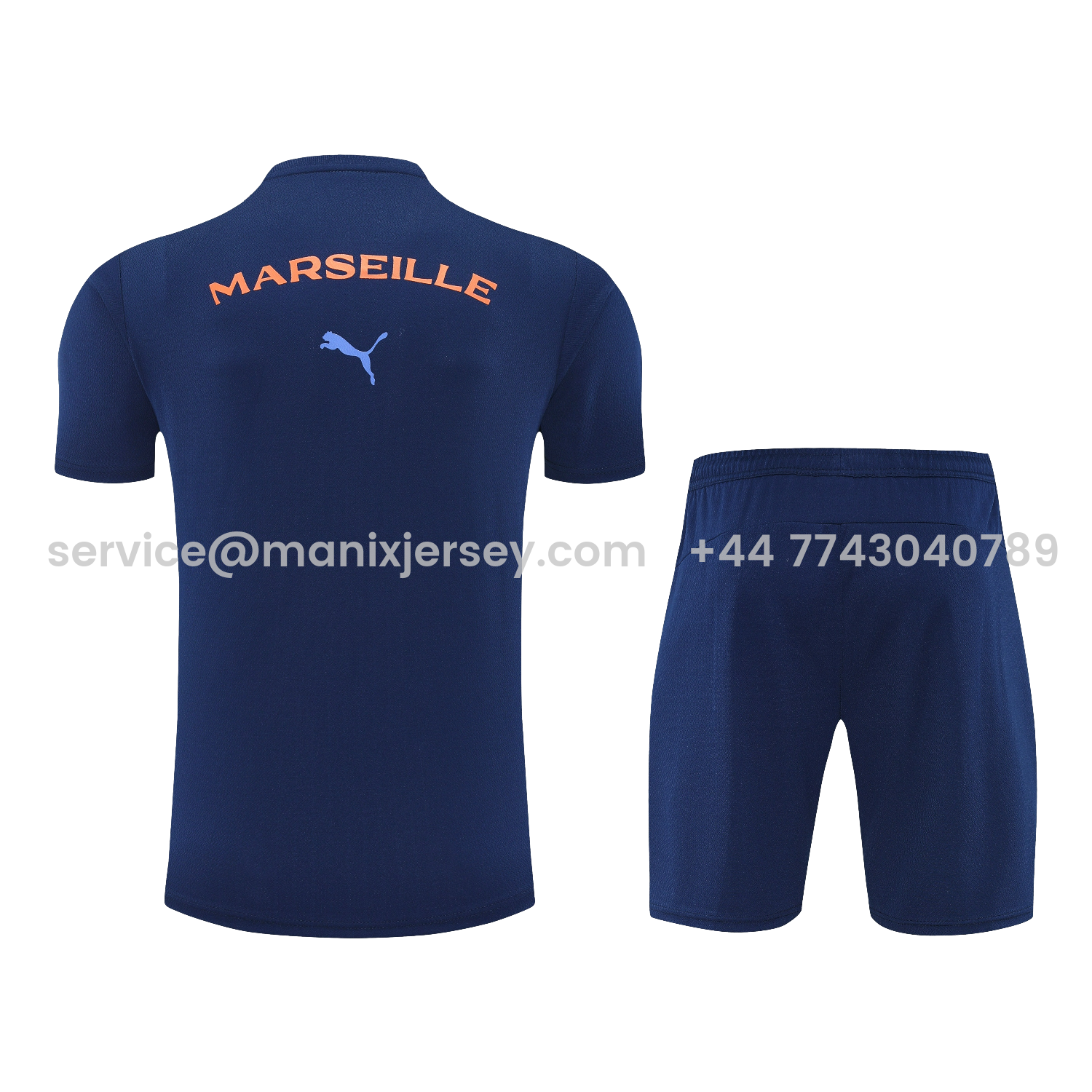 ManixJersey.com | Marseille 25-26 Short-Sleeve Training Set - Blue Top & Blue Shorts -Customize Name, Number and Patch | Worldwide Shipping