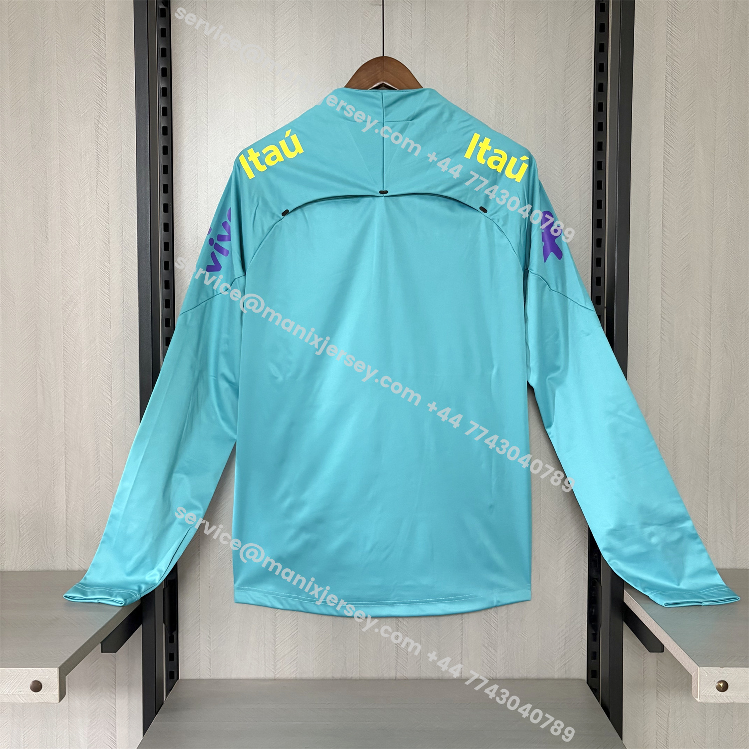 ManixJersey.com | Retro Brazil 2022 Pre-Match Cyan Windbreaker -Customize Name, Number and Patch | Worldwide Shipping
