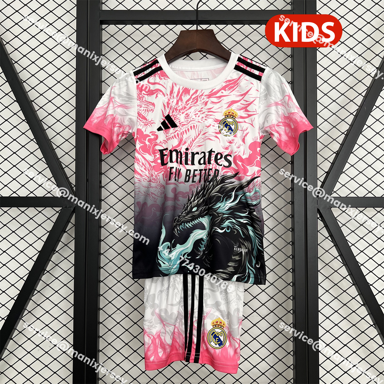 ManixJersey.com | Real Madrid 25-26 Dragon Pink And Black Special Kids Kit -Customize Name, Number and Patch | Worldwide Shipping