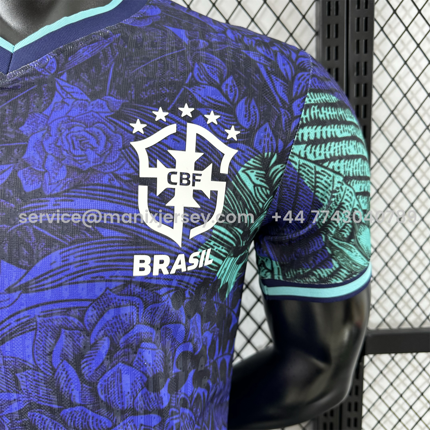 ManixJersey.com | Brazil 25-26 Blue Flowers and Leaves Jersey - Player Version -Customize Name, Number and Patch | Worldwide Shipping