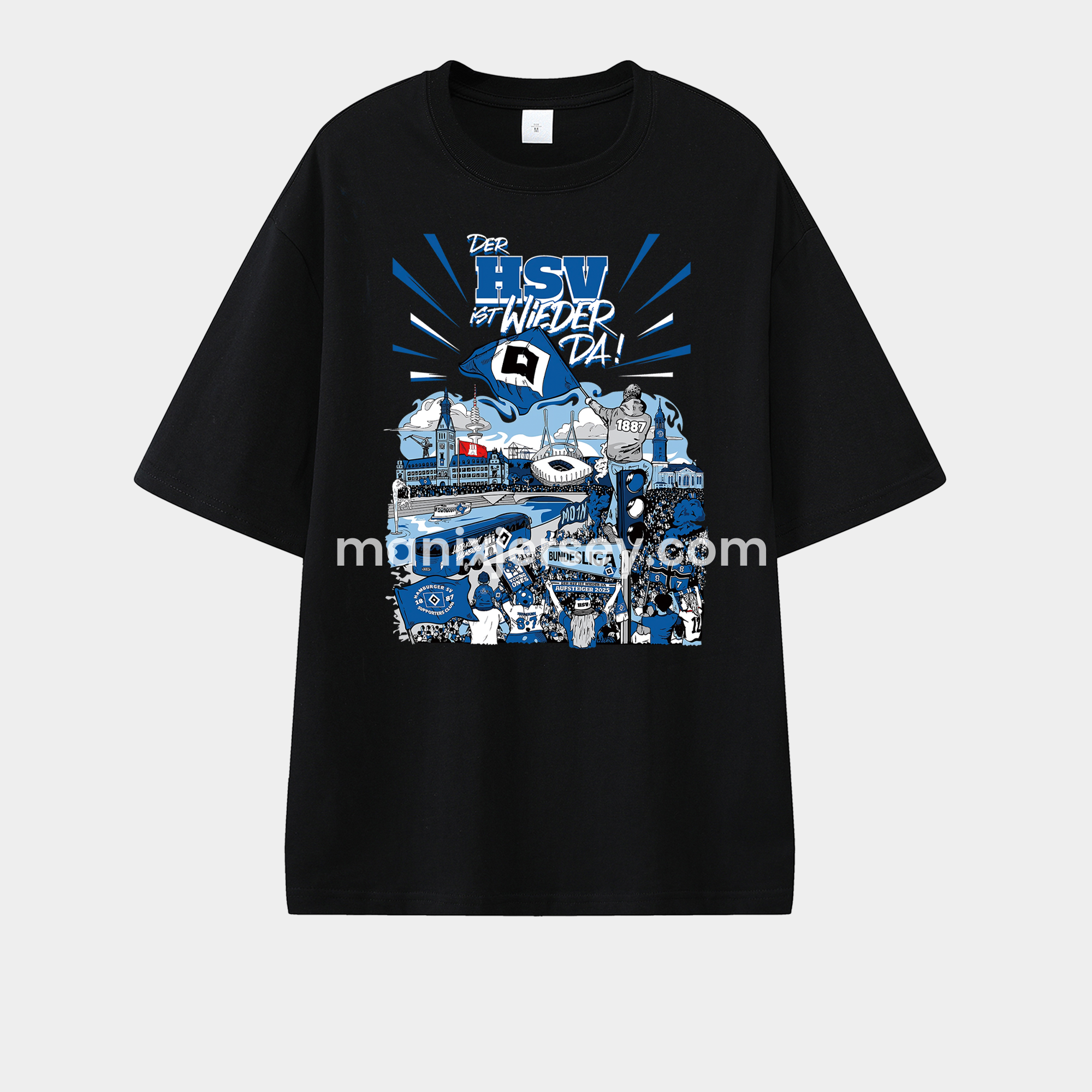 ManixJersey.com | Hamburger SV DER HSV IST WIEDER DA 2024-25 2. Bundesliga Champion Unisex Pure Cotton T-shirt -Customize Name, Number and Patch | Worldwide Shipping