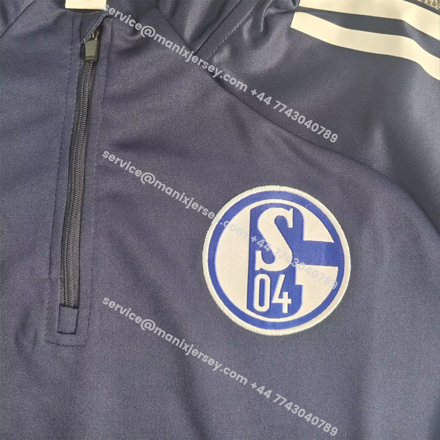 ManixJersey.com | Schalke 04 25-26 Long Sleeve Training Set - Deep Blue Top & Deep Blue Pants -Customize Name, Number and Patch | Worldwide Shipping