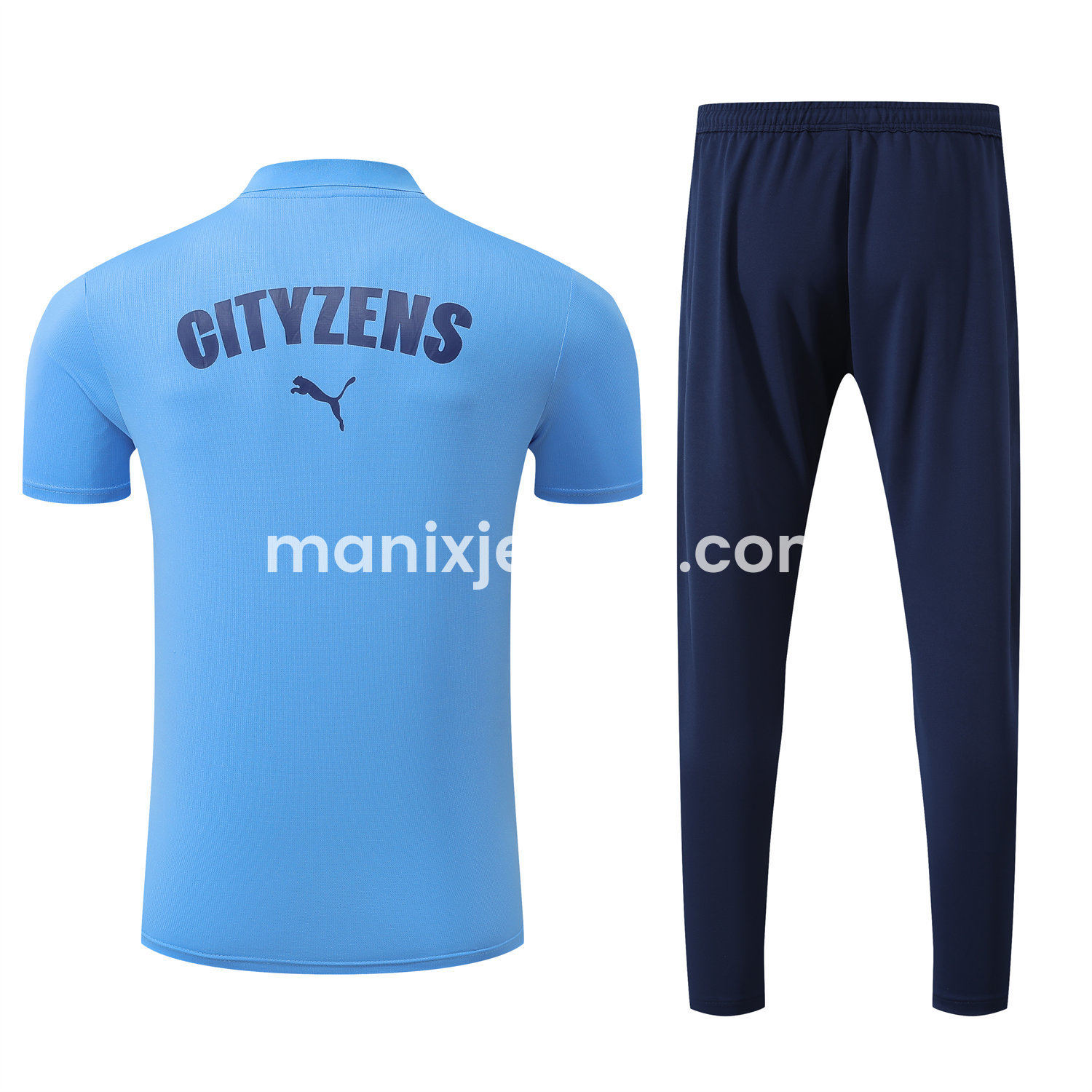 ManixJersey.com | Manchester City 25-26 POLO Short-Sleeve Training Set - Blue Top and Deep Blue Pants -Customize Name, Number and Patch | Worldwide Shipping
