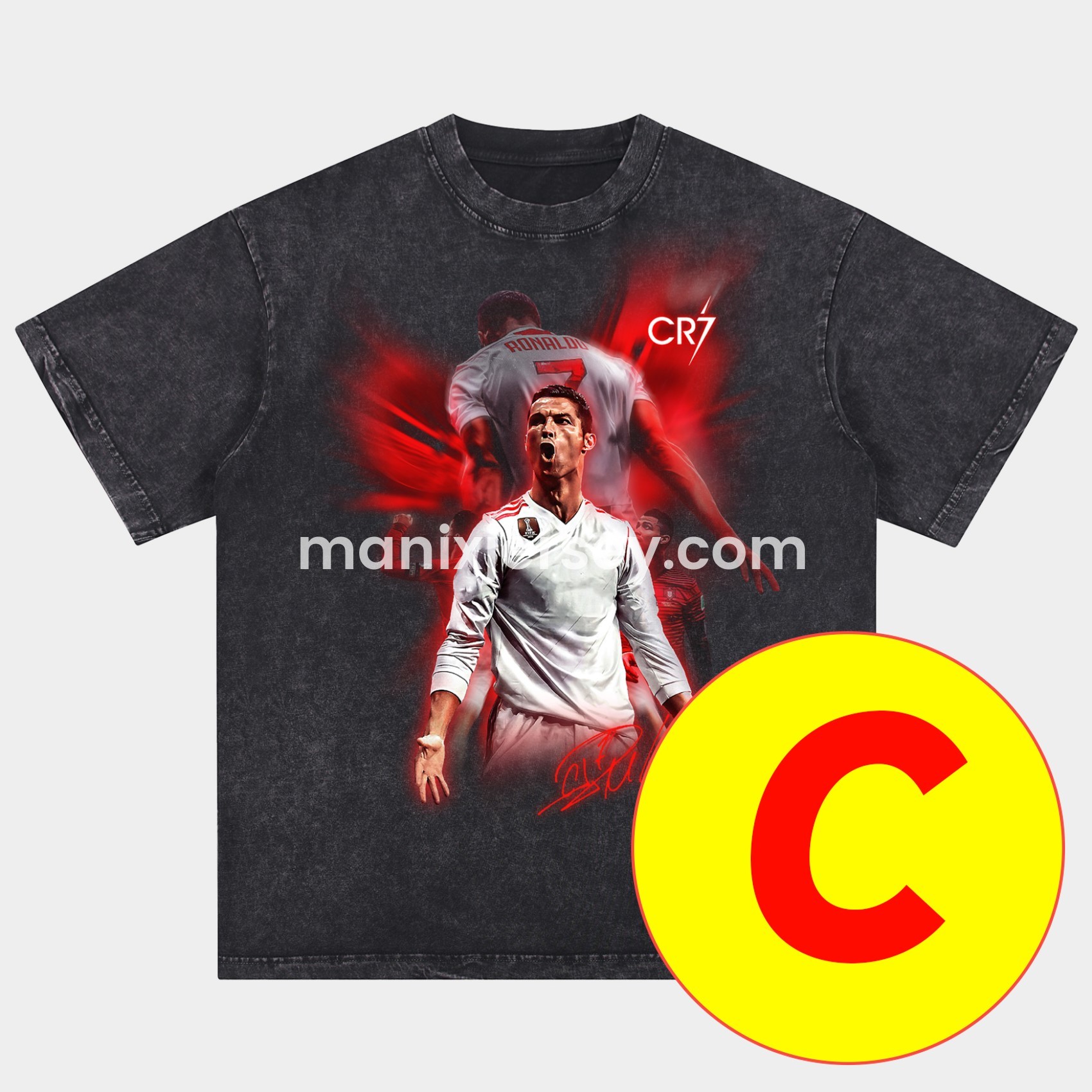 ManixJersey.com | Cristiano Ronaldo Portugal Real Madrid Manchester United Oversized Washed T-Shirt -Customize Name, Number and Patch | Worldwide Shipping