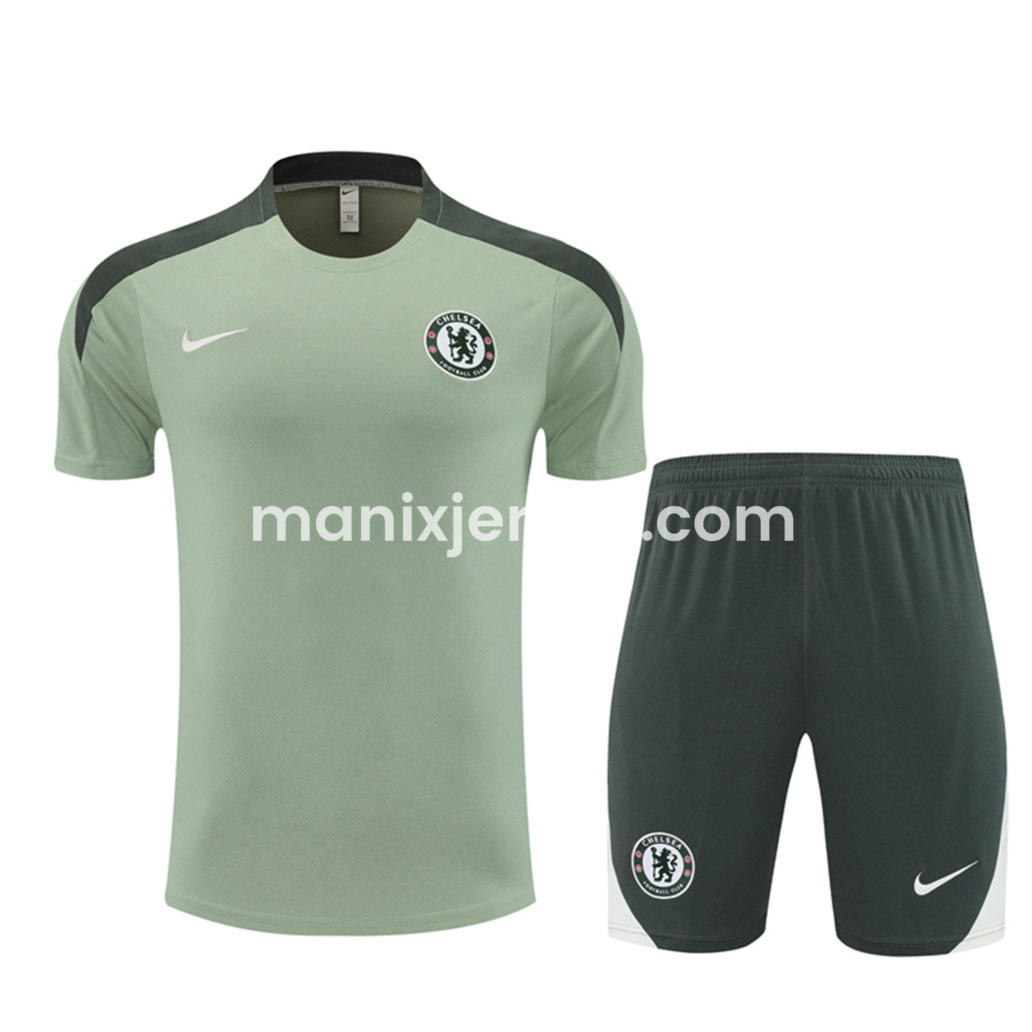 ManixJersey.com | C.H.E.L.S.E.A 25-26 Kids Short-Sleeve Training Set - Light Green Top & Army Green Shorts -Customize Name, Number and Patch | Worldwide Shipping