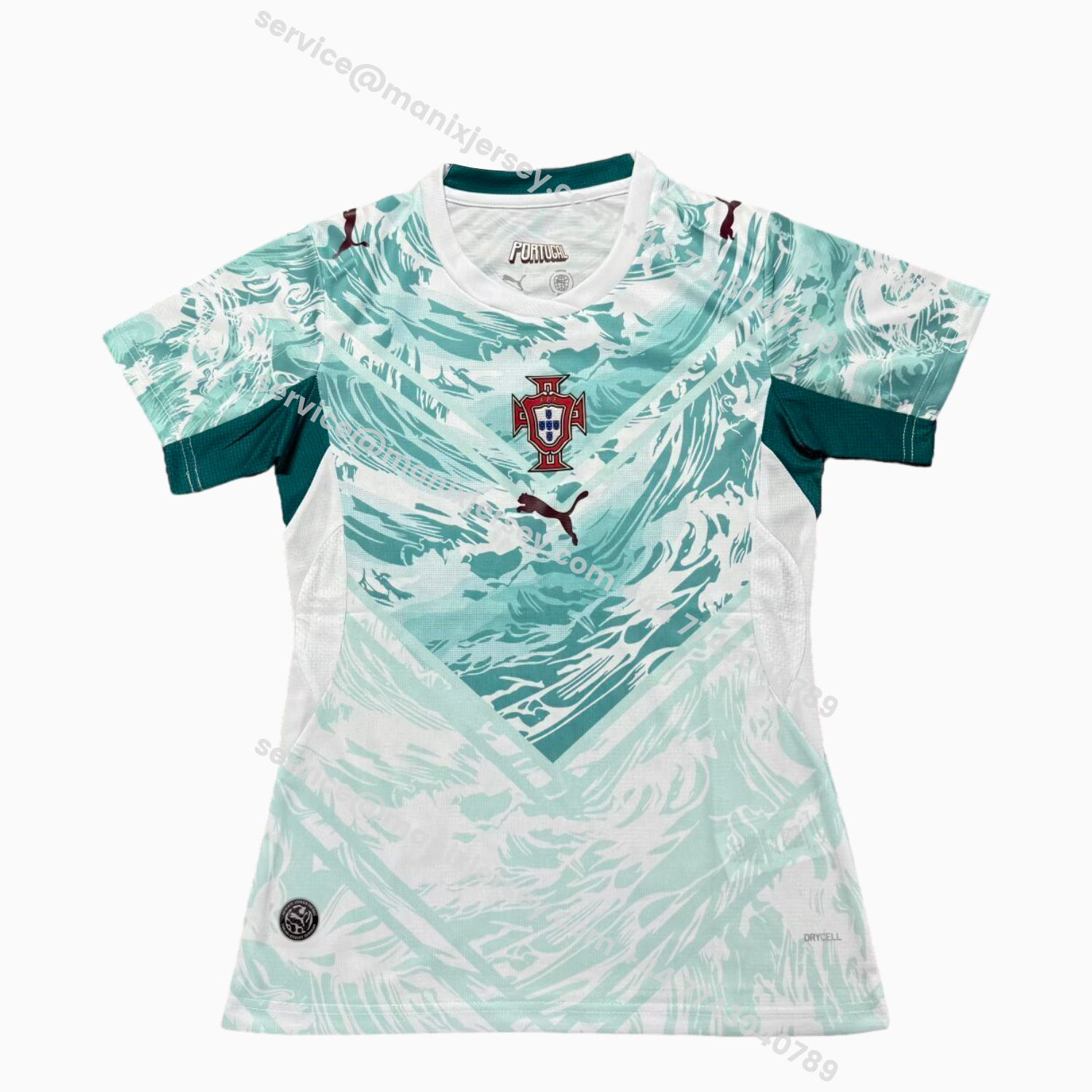ManixJersey.com | Women's Portugal 2026 Away White And Cyan Jersey -Customize Name, Number and Patch | Worldwide Shipping