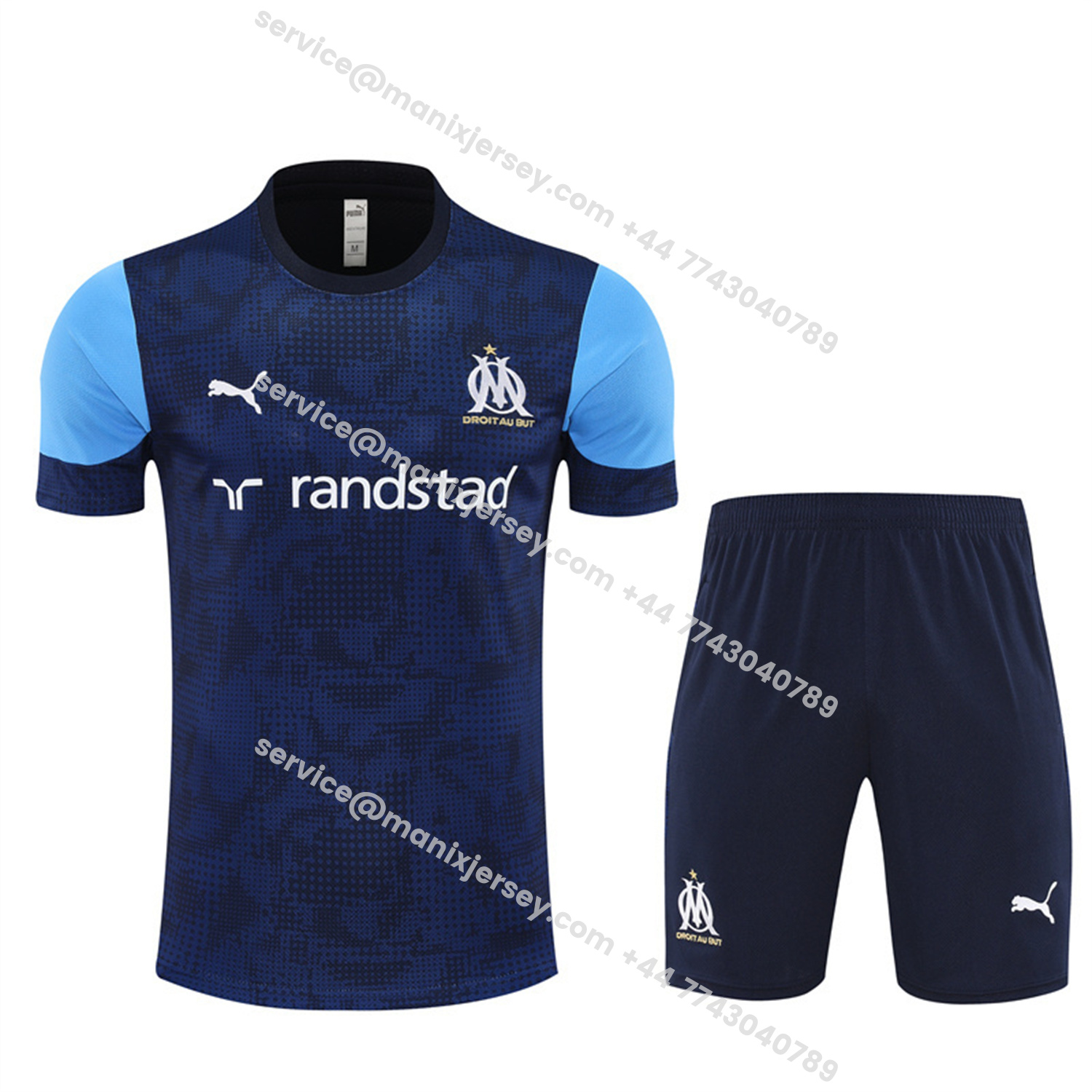 ManixJersey.com | Marseille 25-26 Short-Sleeve Training Set - Royal Blue Top & Royal Blue Shorts -Customize Name, Number and Patch | Worldwide Shipping