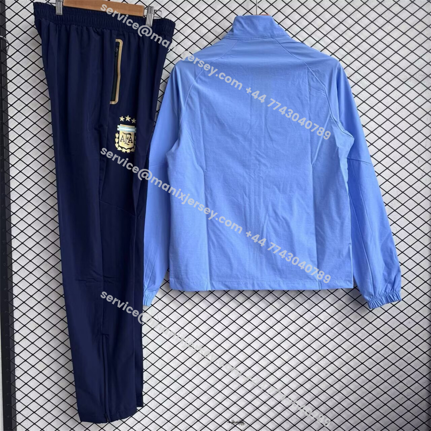 ManixJersey.com | Argentina 2026 Windbreaker Training Set - Blue Top and Black Pants -Customize Name, Number and Patch | Worldwide Shipping