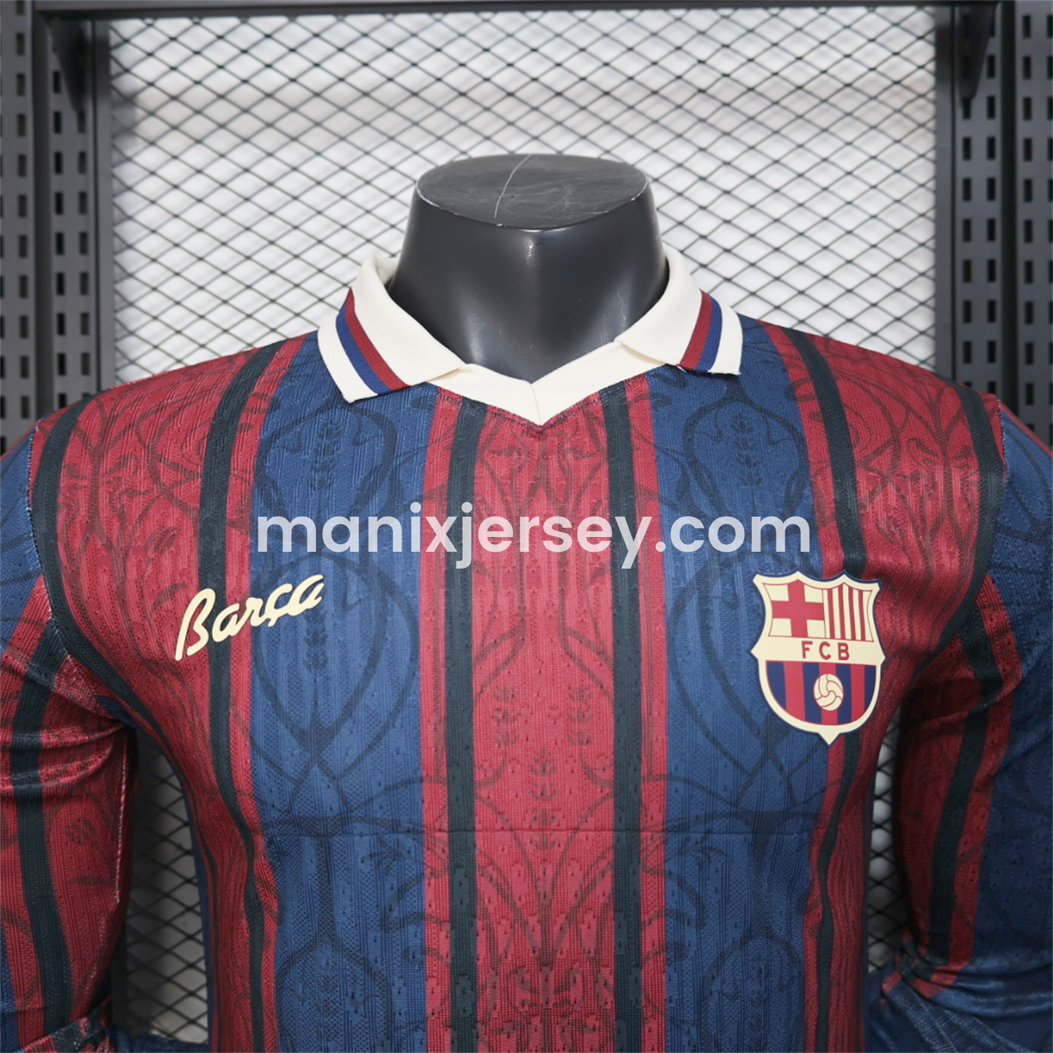 ManixJersey.com | Barcelona 25-26 125th Anniversary Throwback Long Sleeves Jersey - Player Version -Customize Name, Number and Patch | Worldwide Shipping