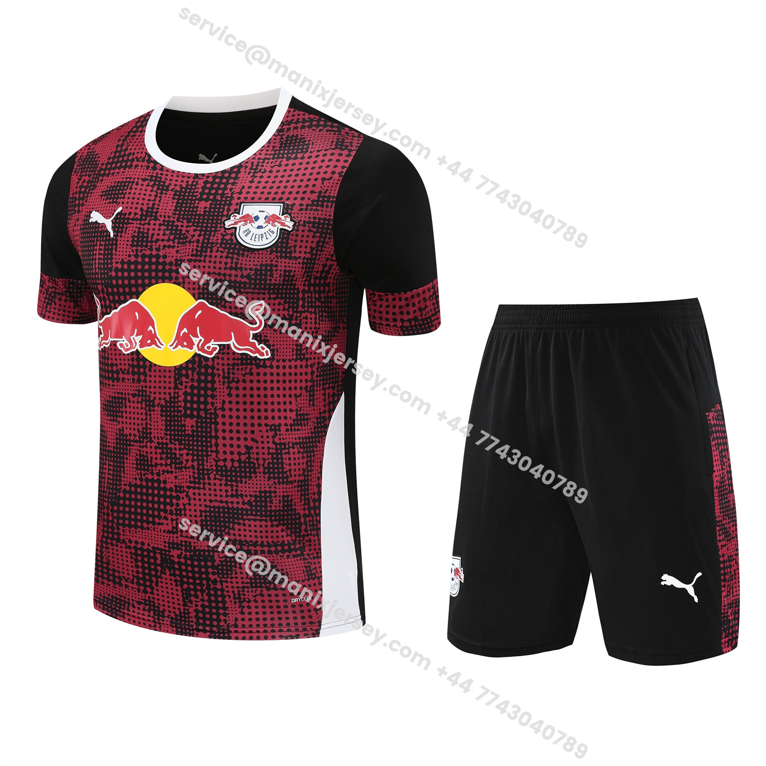 ManixJersey.com | RB Leipzig 25-26 Short-Sleeve Training Set- Red Top & Black Shorts -Customize Name, Number and Patch | Worldwide Shipping
