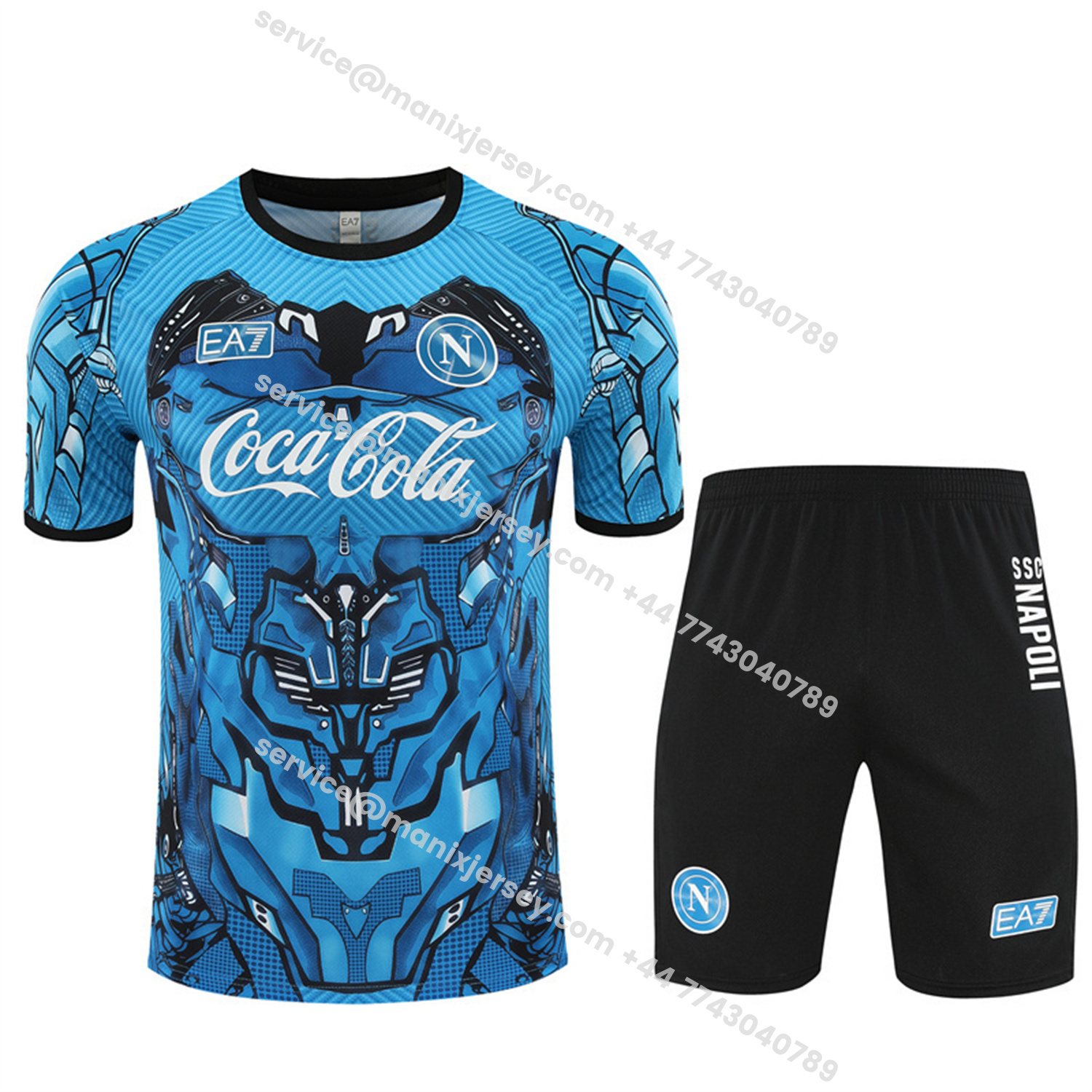 ManixJersey.com | Napoli 25-26 Short-Sleeve Training Set - Blue Mecha Top & Black Shorts -Customize Name, Number and Patch | Worldwide Shipping