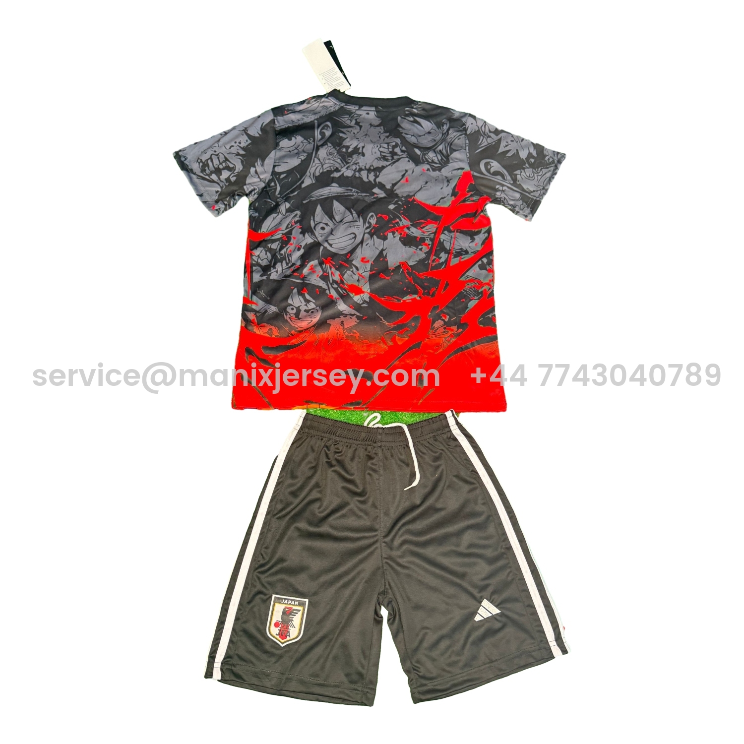 ManixJersey.com | Japan 25-26 Luffy's Steel Arm Black & Red Special Kids Kit -Customize Name, Number and Patch | Worldwide Shipping