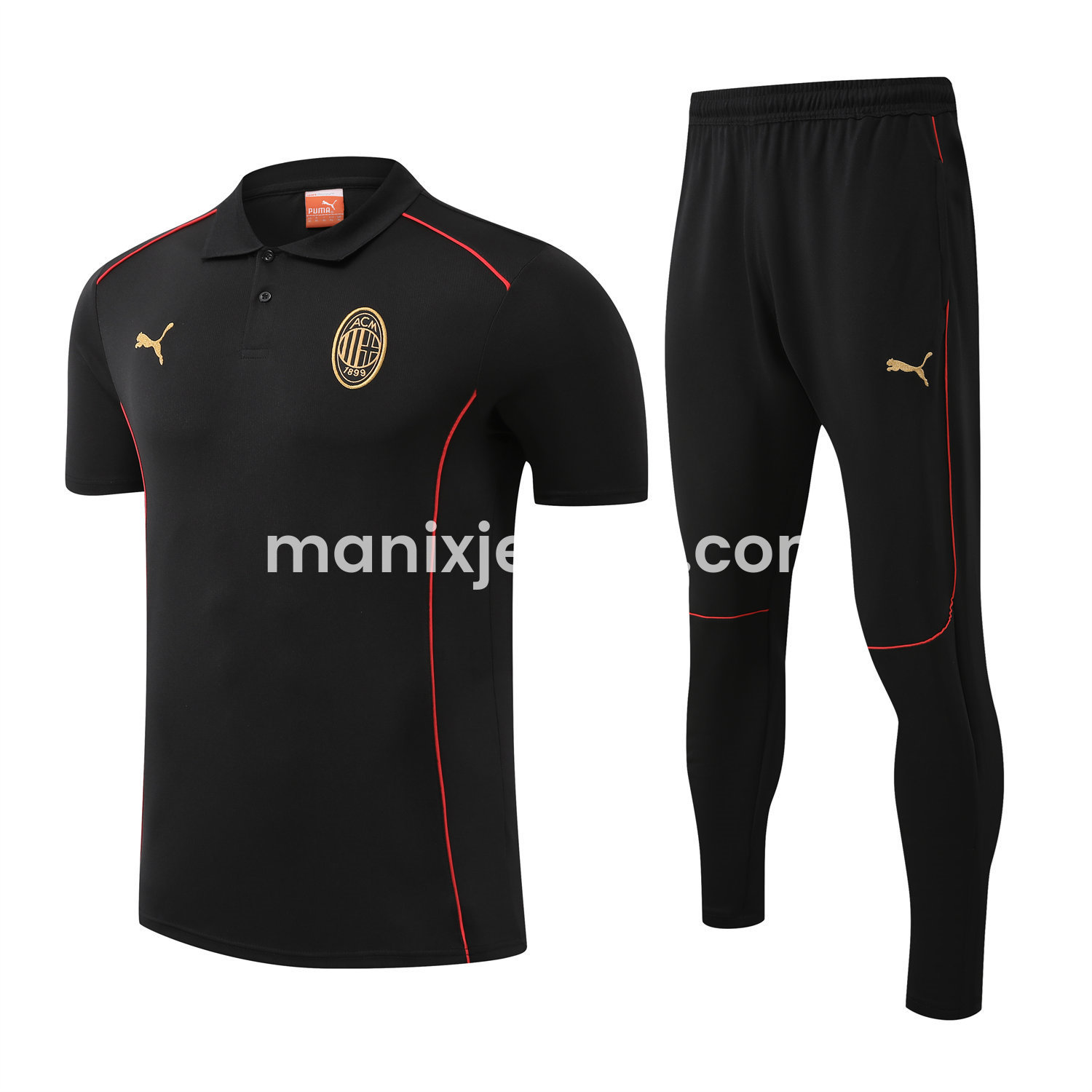 ManixJersey.com | AC Milan 25-26 POLO Short-Sleeve Training Set - Black Top and Pants -Customize Name, Number and Patch | Worldwide Shipping
