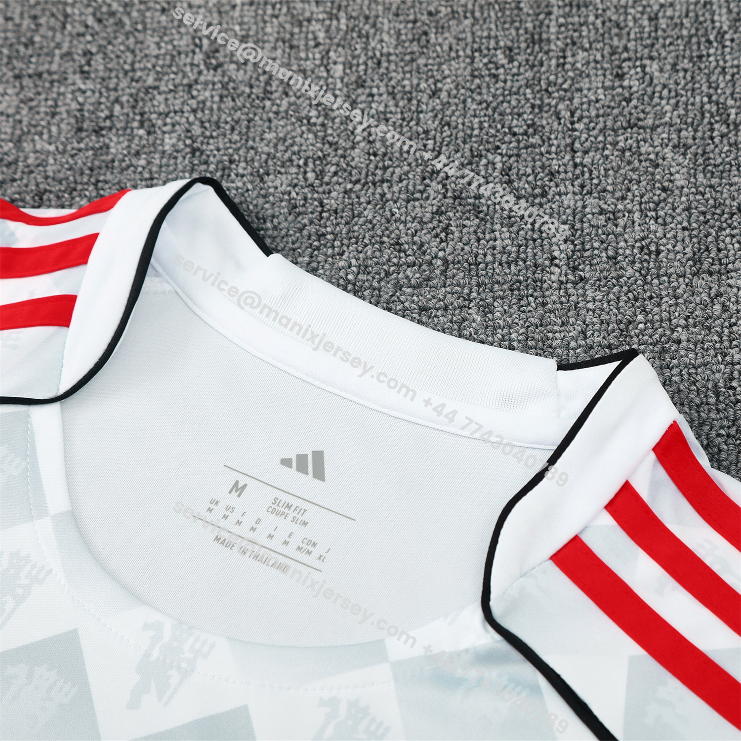 ManixJersey.com | Manchester United 25-26 Vest Training Set - Red Edge White Vest & Black Shorts -Customize Name, Number and Patch | Worldwide Shipping