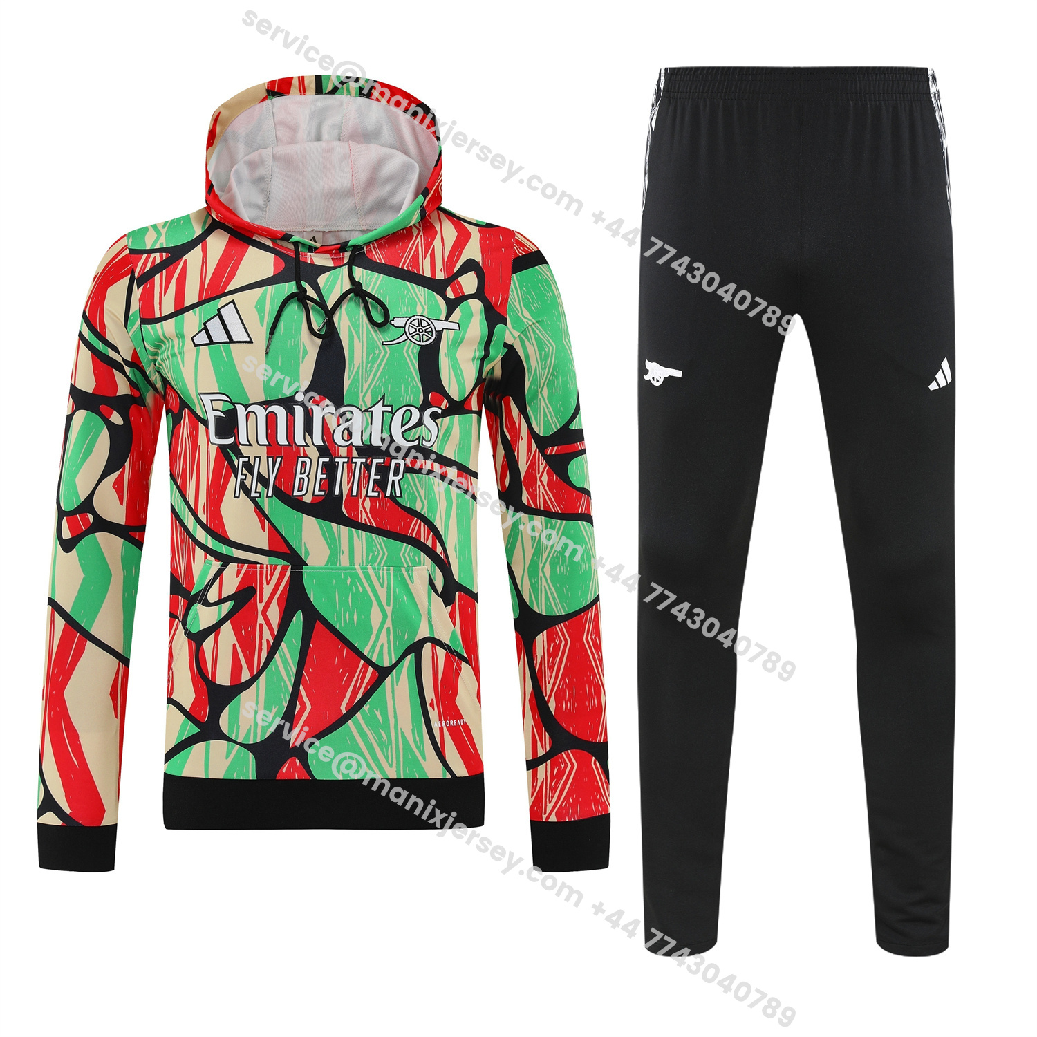 ManixJersey.com | Arsenal 25-26 Training Hoodie Set - Red Green Hoodie and Black Pants -Customize Name, Number and Patch | Worldwide Shipping