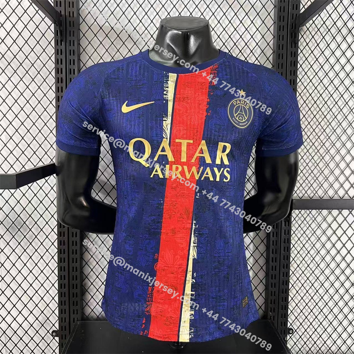 ManixJersey.com | Paris Saint-Germain PSG 25-26 Red Slash Blue Special Jersey - Player Version -Customize Name, Number and Patch | Worldwide Shipping