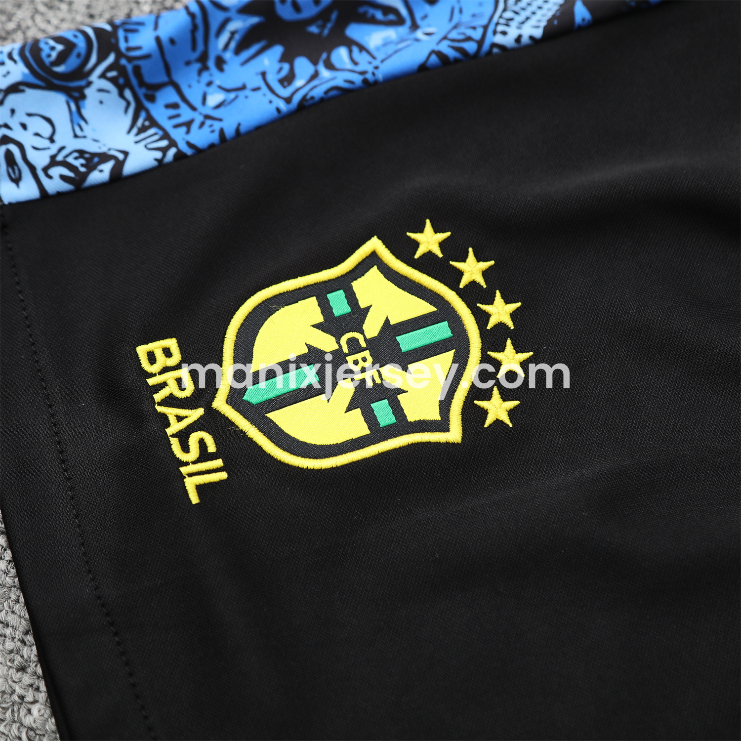 ManixJersey.com | Brazil 25-26 Blue Jesus Statue Short-Sleeve Training Set - Blue Top & Black Shorts -Customize Name, Number and Patch | Worldwide Shipping