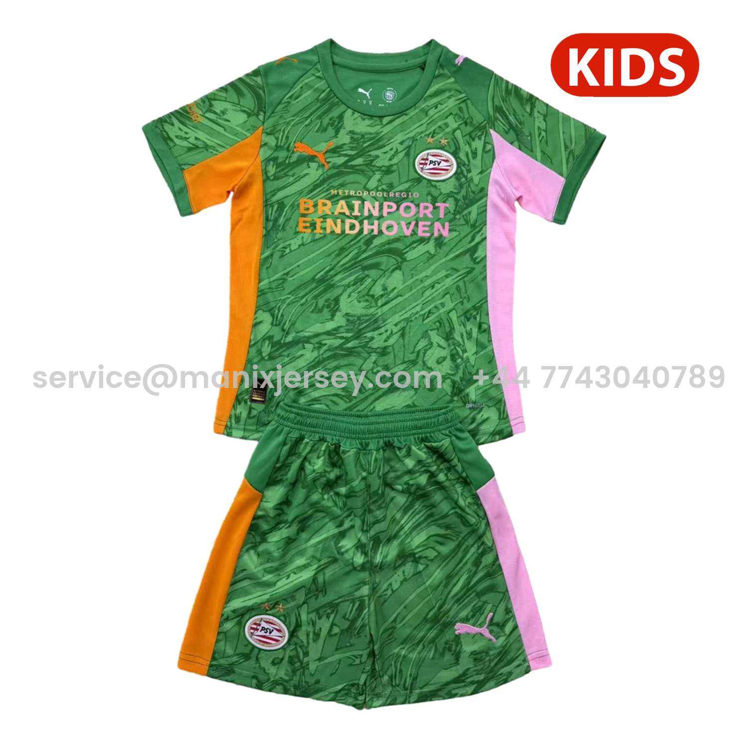 ManixJersey.com | PSV Eindhoven 25-26 Green Goalkeeper Kids Kit -Customize Name, Number and Patch | Worldwide Shipping