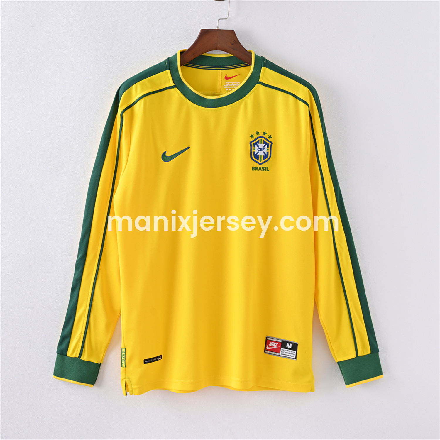 ManixJersey.com | Retro Brazil 1998 Home Long Sleeves Jersey -Customize Name, Number and Patch | Worldwide Shipping