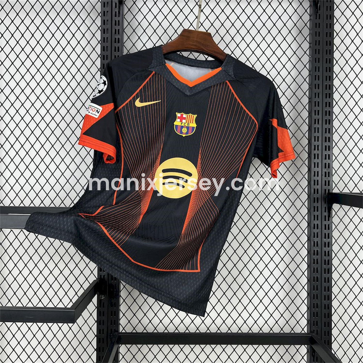 ManixJersey.com | Barcelona 25-26 T90 Orange Lines Black Special Jersey - Fans Version -Customize Name, Number and Patch | Worldwide Shipping