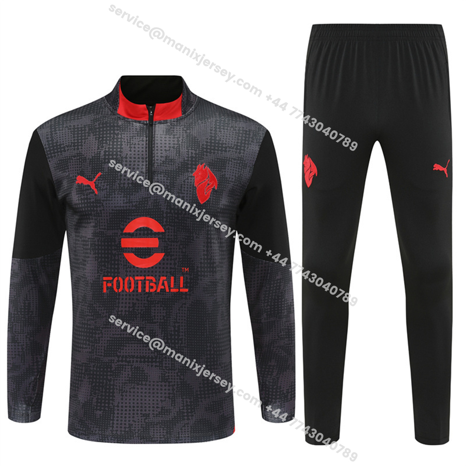 ManixJersey.com | AC Milan 25-26 Kids Long Sleeve Training Set - Black Top & Black Pants -Customize Name, Number and Patch | Worldwide Shipping