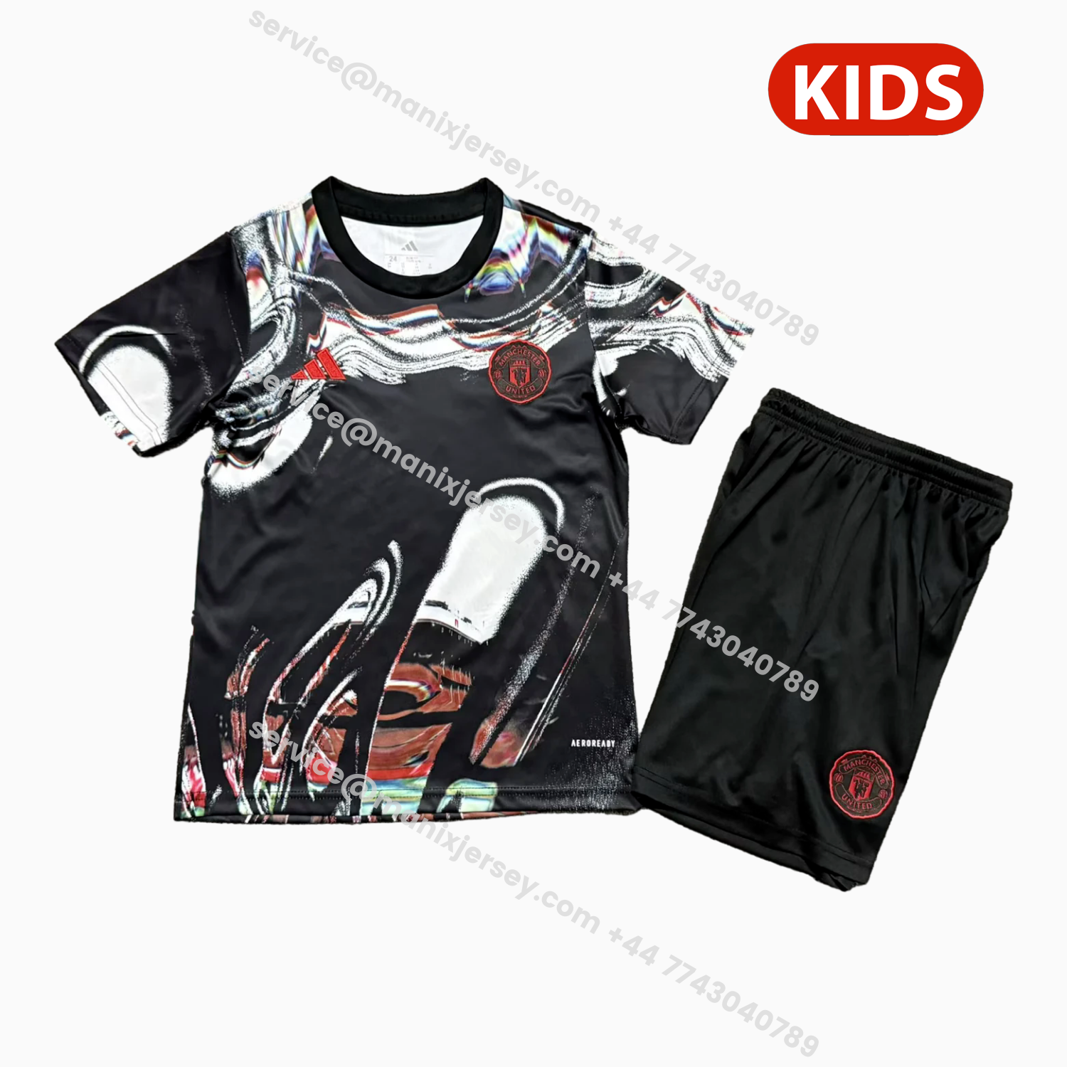 ManixJersey.com | Manchester United 25-26 Ripples Black Special Kids Kit -Customize Name, Number and Patch | Worldwide Shipping