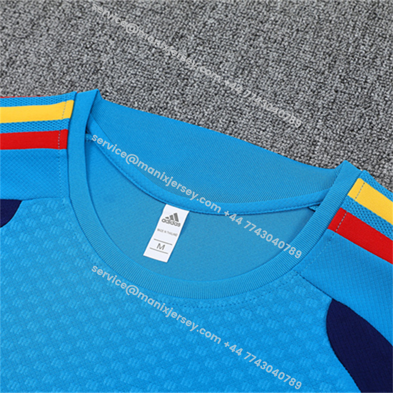 ManixJersey.com | Spain 2026 Kids Short-Sleeve Training Set - Lake Blue Top & Shorts -Customize Name, Number and Patch | Worldwide Shipping