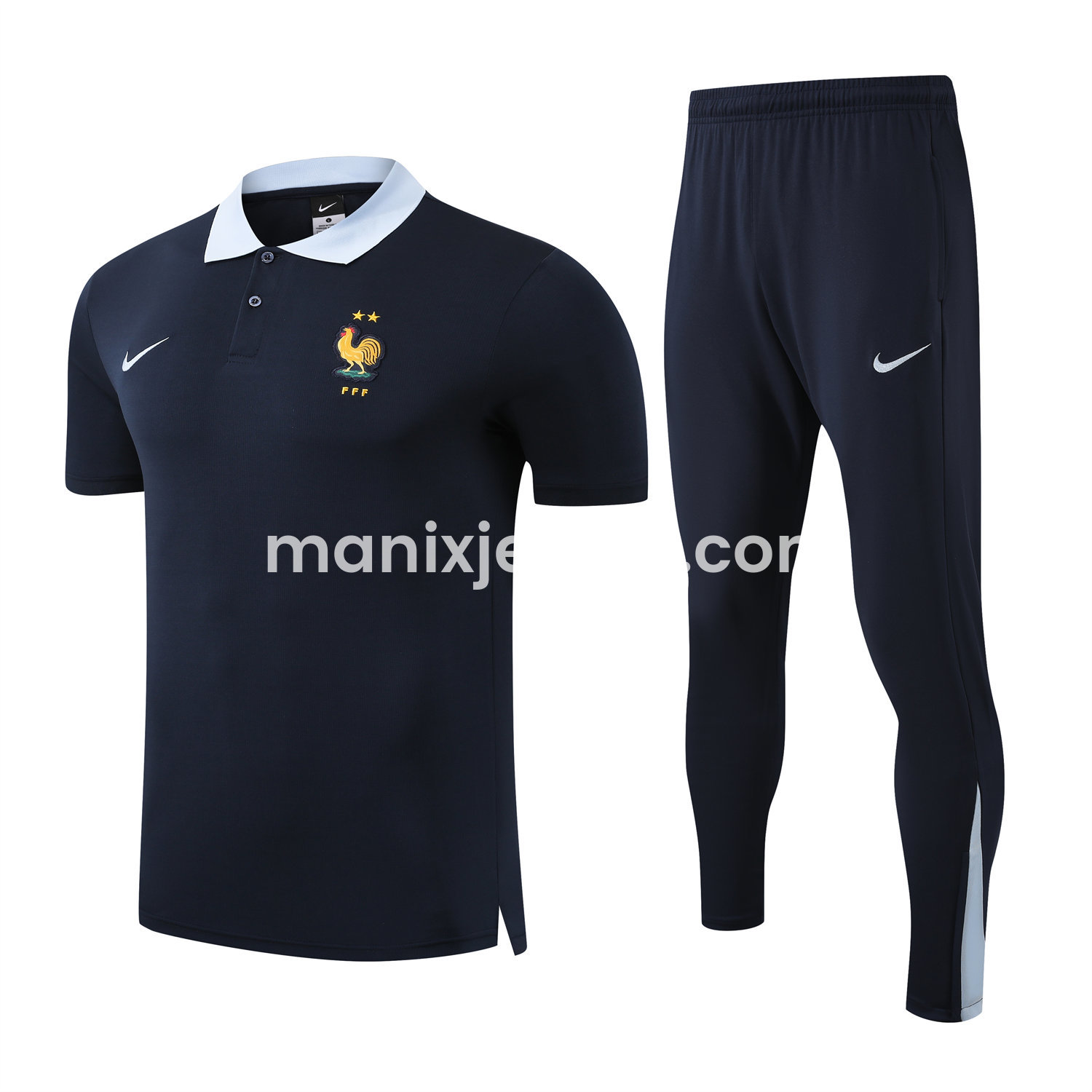 ManixJersey.com | France 25-26 POLO Short-Sleeve Training Set - Deep Blue Top and Pants -Customize Name, Number and Patch | Worldwide Shipping