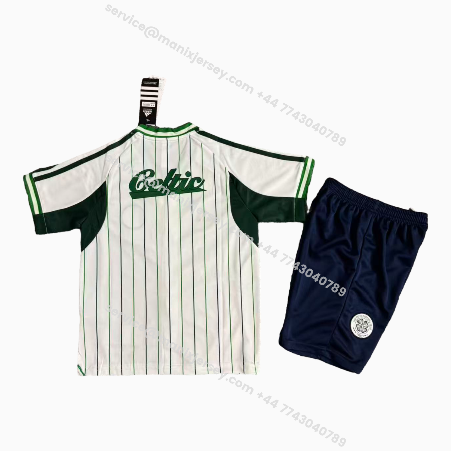 ManixJersey.com | Celtic 25-26 White With Green Lines Baseball Kids Kit -Customize Name, Number and Patch | Worldwide Shipping