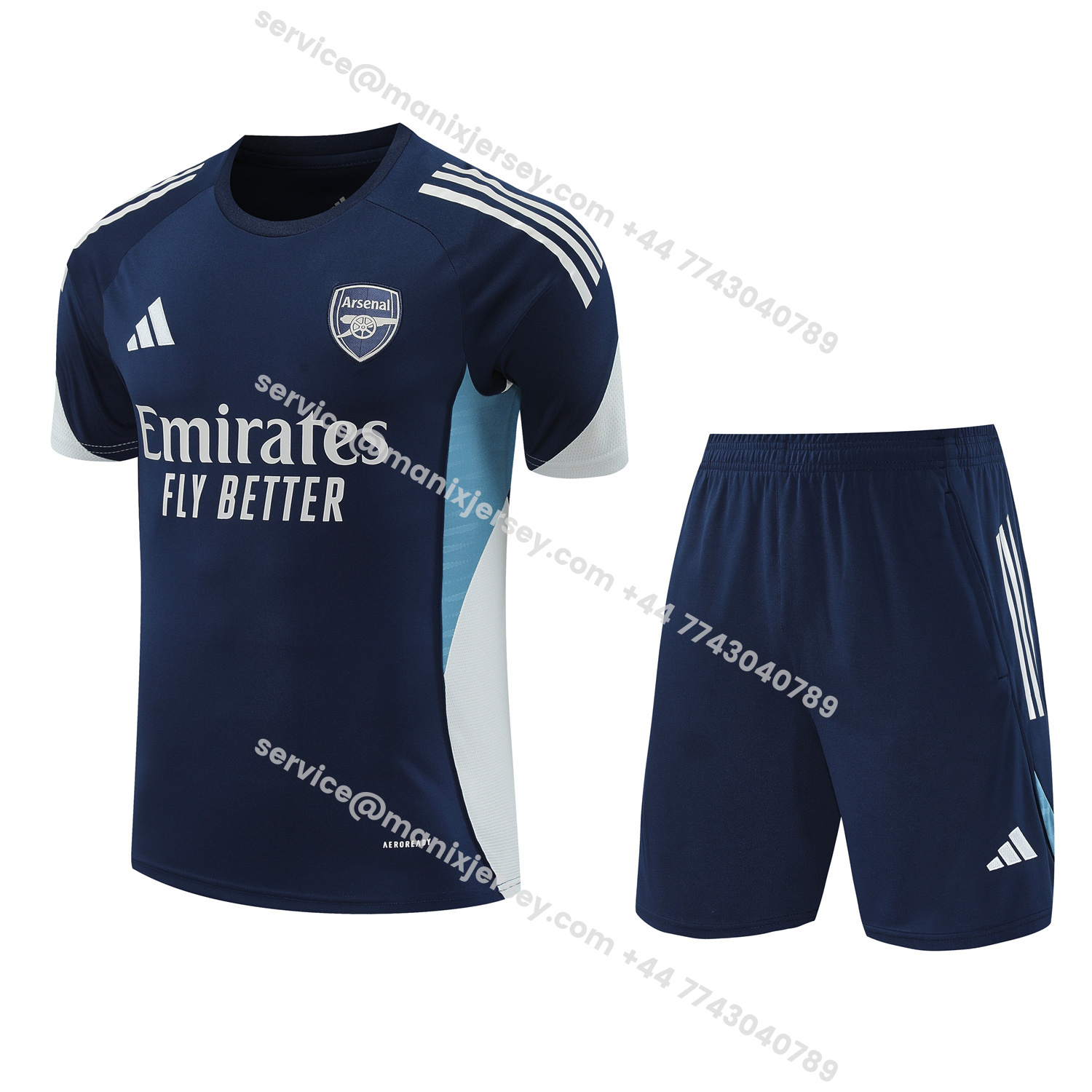 ManixJersey.com | Arsenal 25-26 Short-Sleeve Training Set - Deep Blue Top & Shorts -Customize Name, Number and Patch | Worldwide Shipping