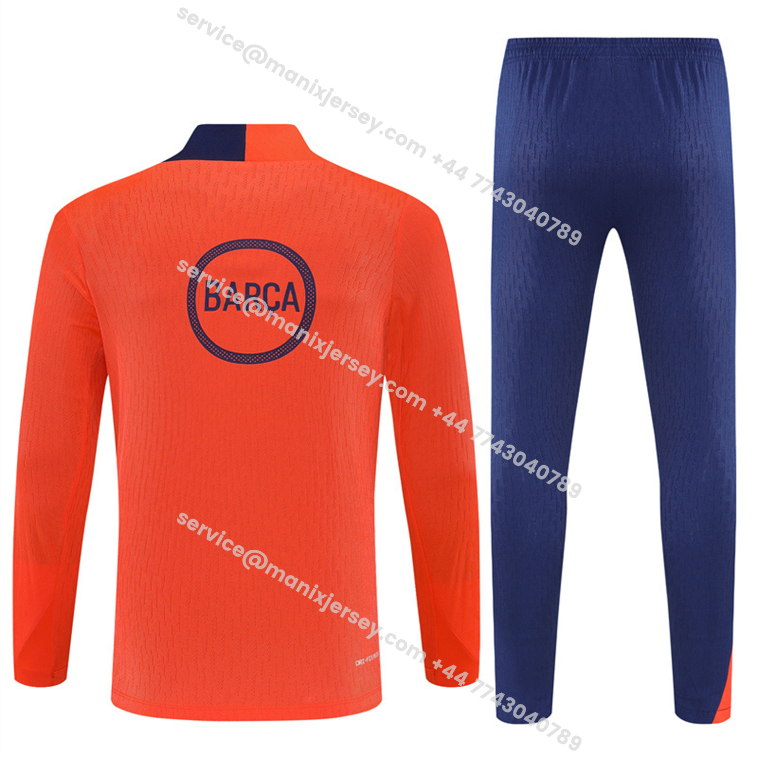 ManixJersey.com | Barcelona 25-26 Kids Long Sleeve Training Set - Orange Top Royal Blue Sponsor & Royal Blue Pants -Customize Name, Number and Patch | Worldwide Shipping