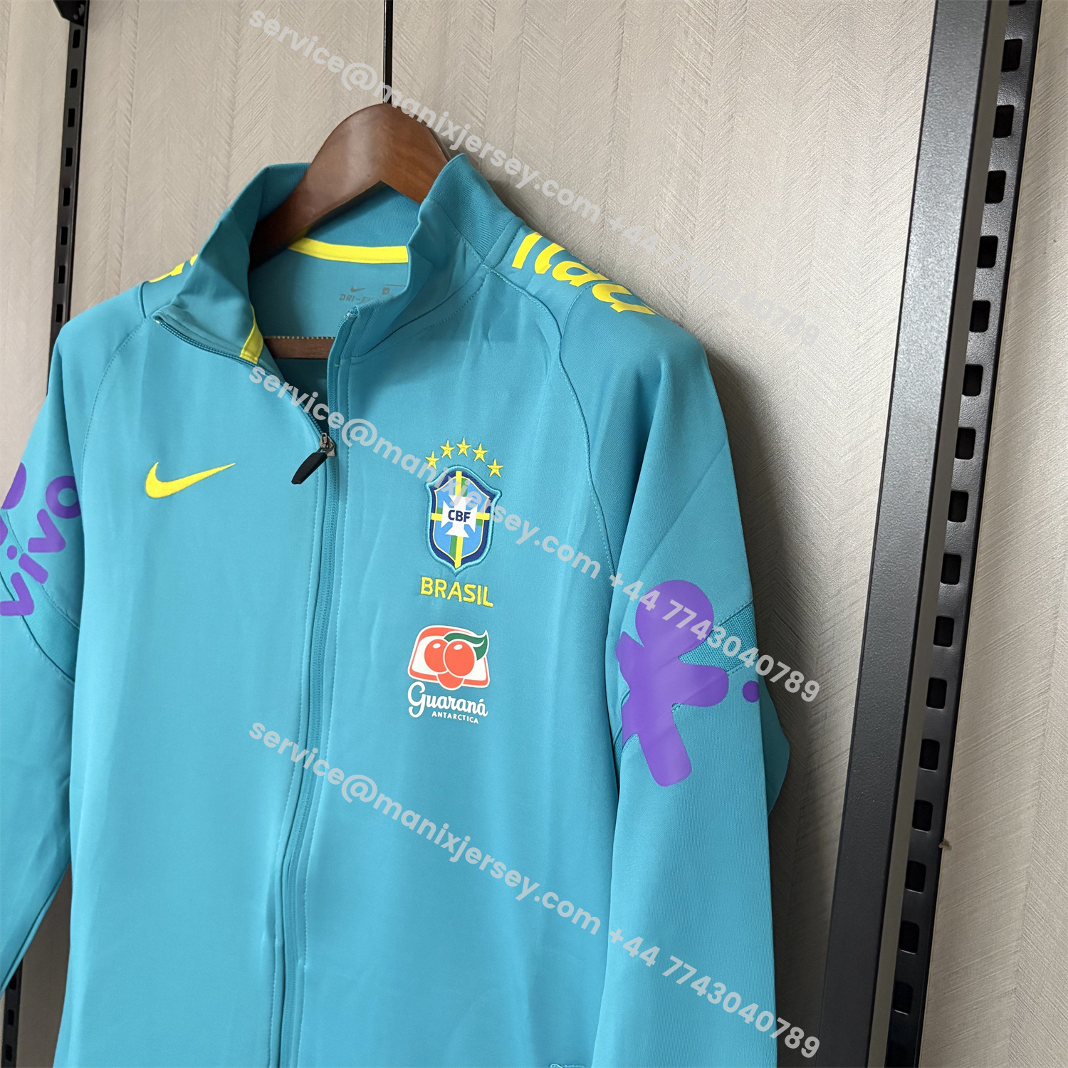 ManixJersey.com | Retro Brazil 2022 Pre-Match Cyan Unsponsored Windbreaker -Customize Name, Number and Patch | Worldwide Shipping