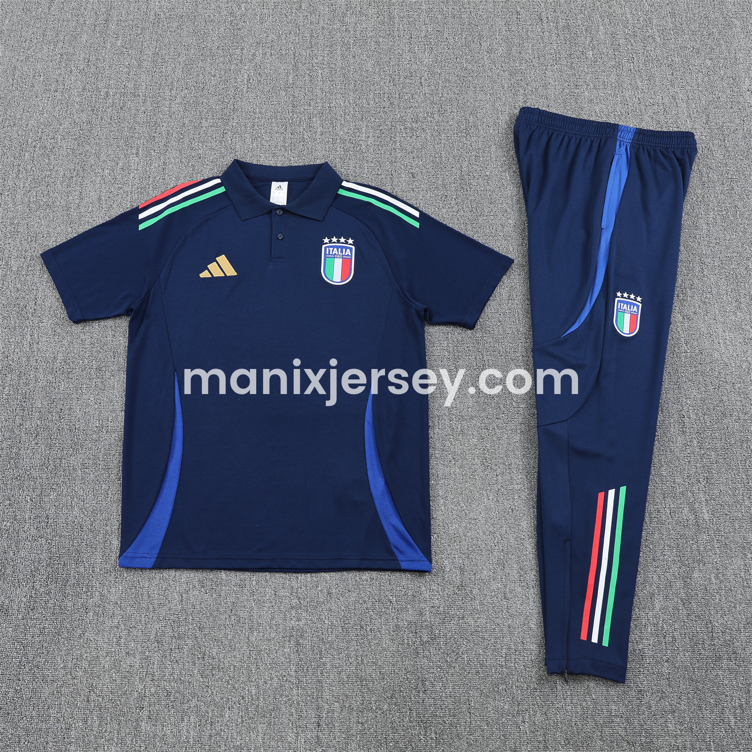 ManixJersey.com | Italy 25-26 POLO Short-Sleeve Training Set - Deep Blue Top and Pants -Customize Name, Number and Patch | Worldwide Shipping