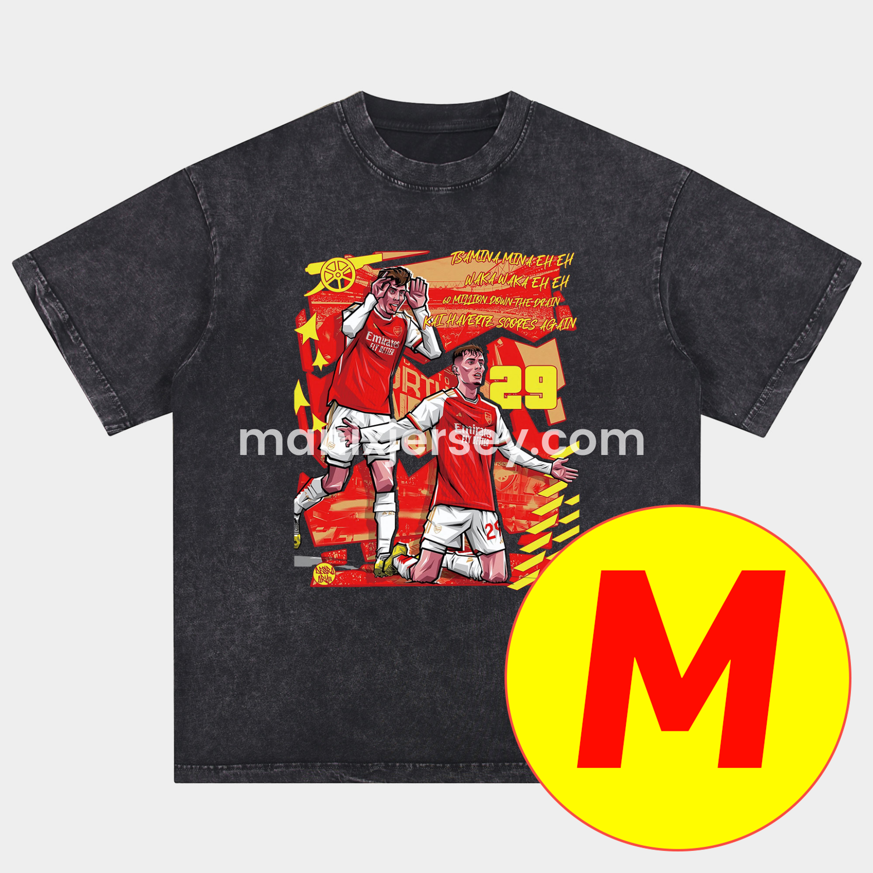 ManixJersey.com | Arsenal Henry Wenger Saka Gunners Oversized Washed T-Shirt -Customize Name, Number and Patch | Worldwide Shipping