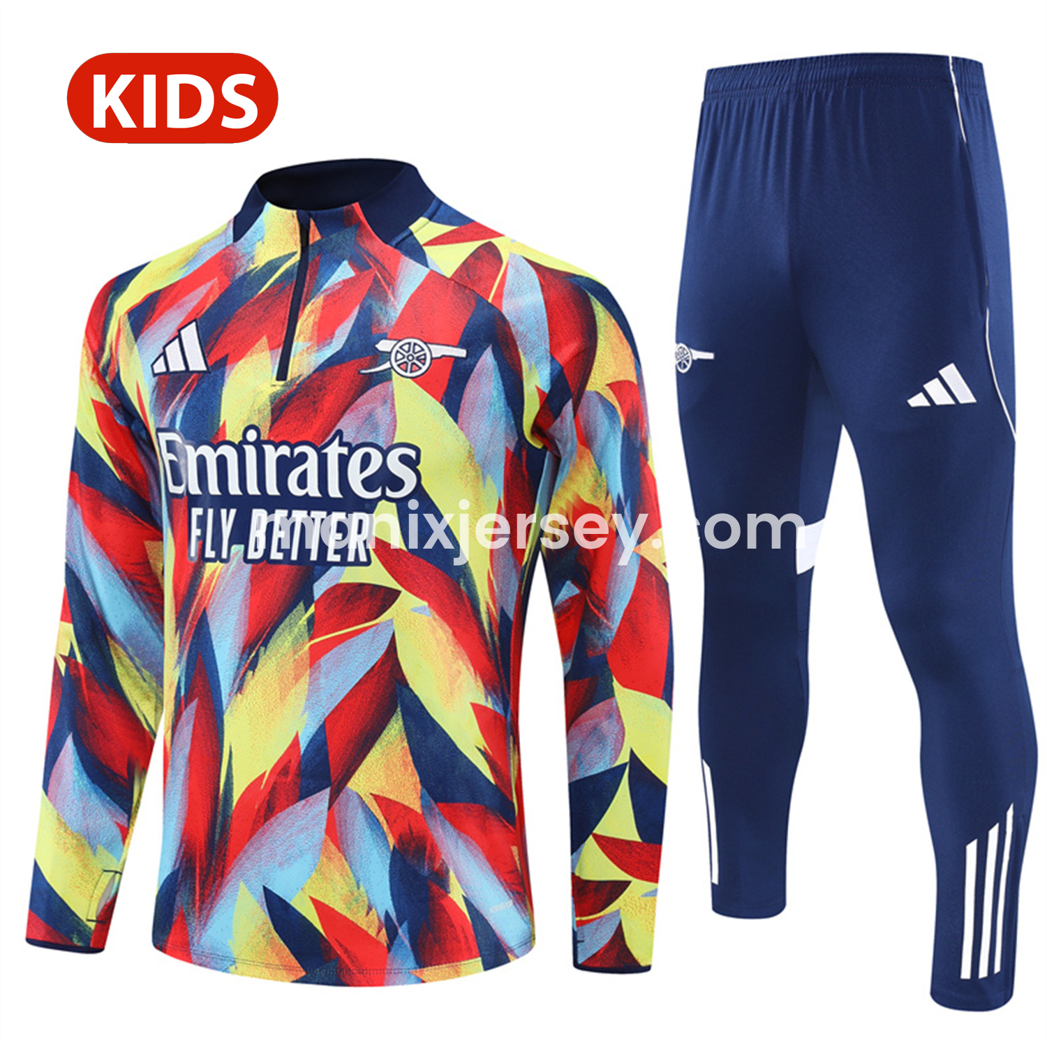 ManixJersey.com | Arsenal 25-26 Kid Long Sleeves Training Set - Colorful Camouflage Top & Royal Blue Pants -Customize Name, Number and Patch | Worldwide Shipping