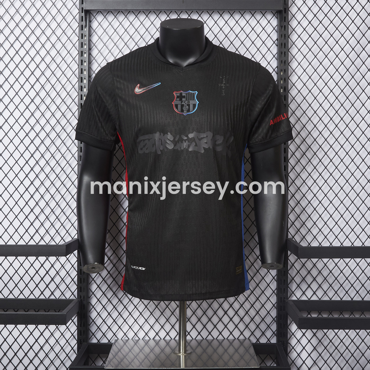ManixJersey.com | 【New】Barcelona x Travis Scott 24-25 Away Pure Black Jersey - Player Version -Customize Name, Number and Patch | Worldwide Shipping