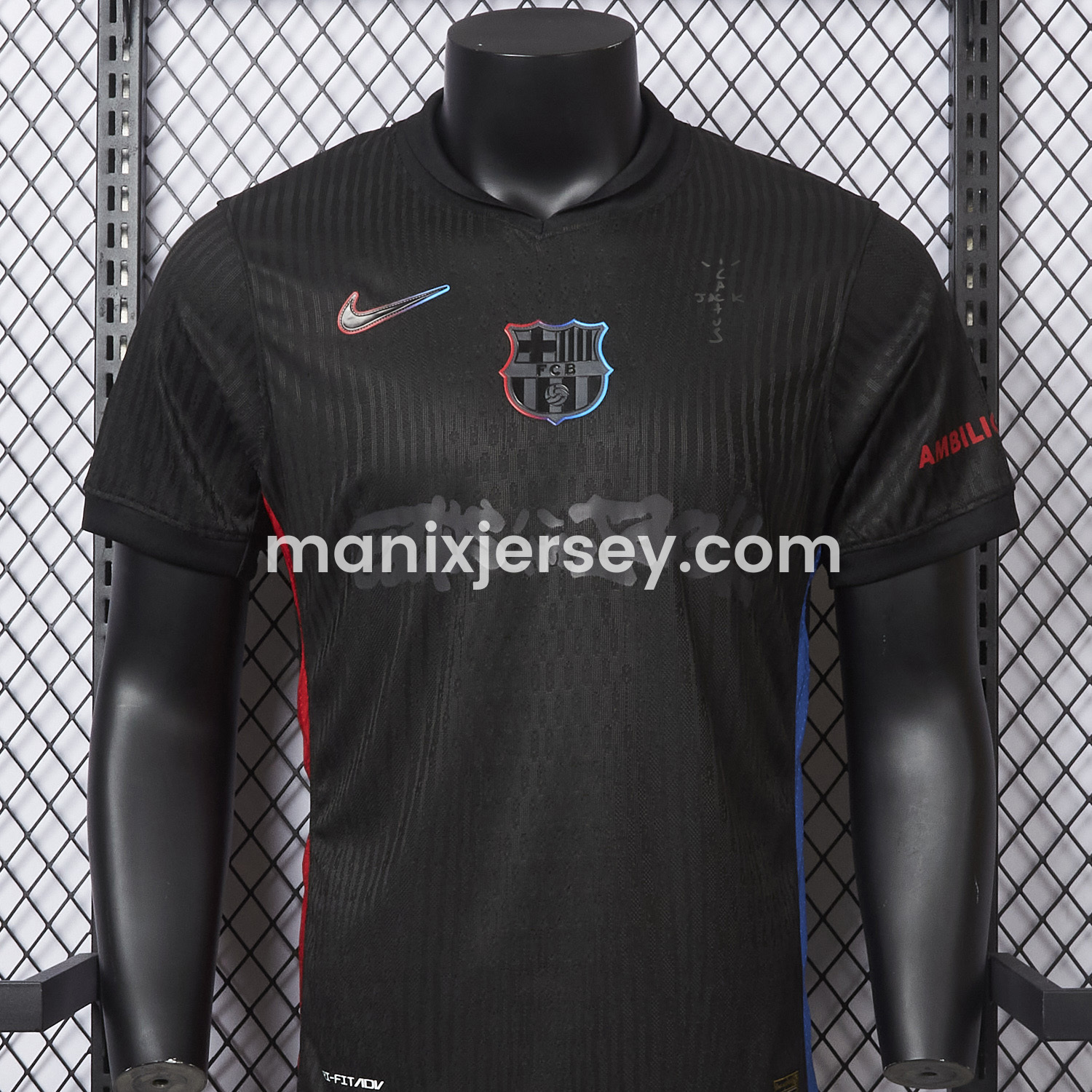 ManixJersey.com | 【New】Barcelona x Travis Scott 24-25 Away Pure Black Jersey - Player Version -Customize Name, Number and Patch | Worldwide Shipping