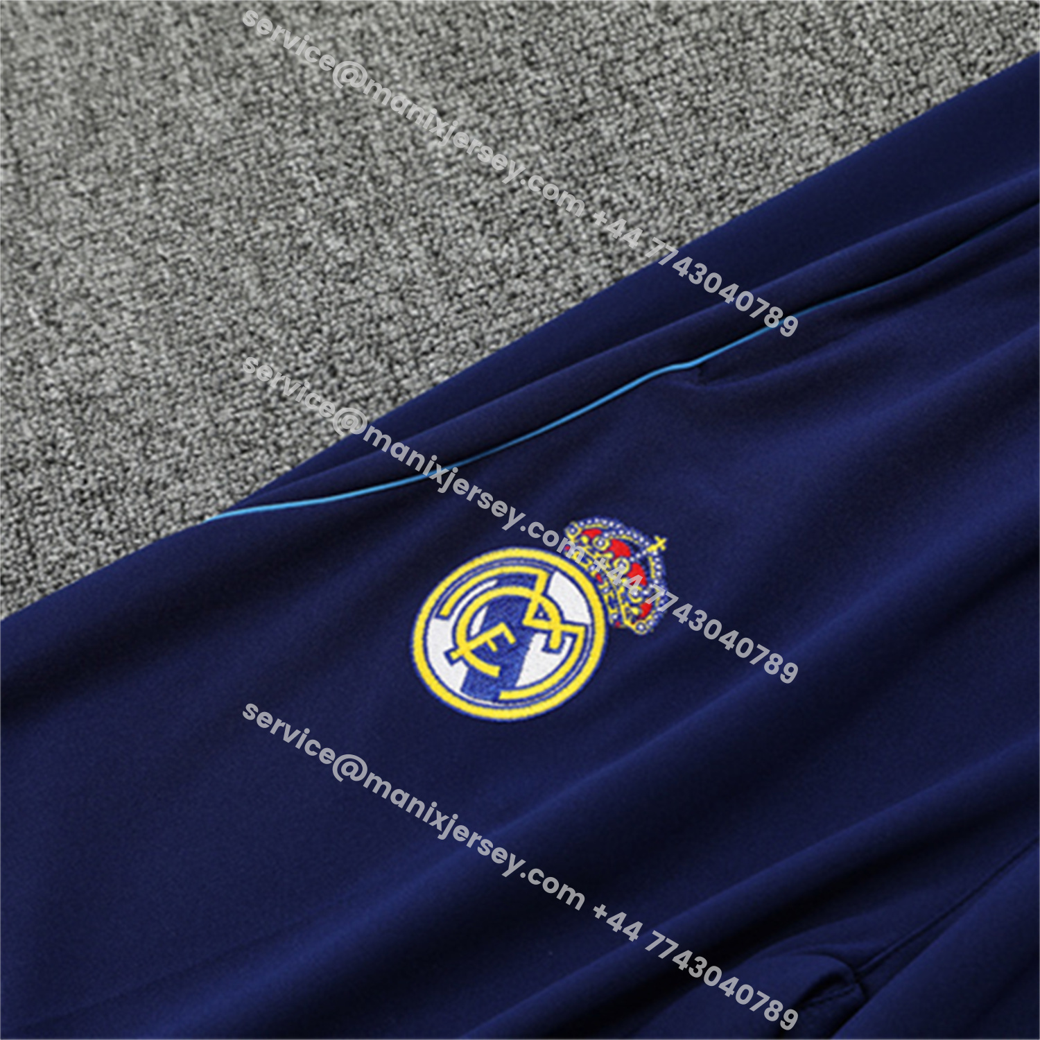 ManixJersey.com | Real Madrid 25-26 Kids Long Sleeve Training Set - Deep Blue Top & Pants -Customize Name, Number and Patch | Worldwide Shipping