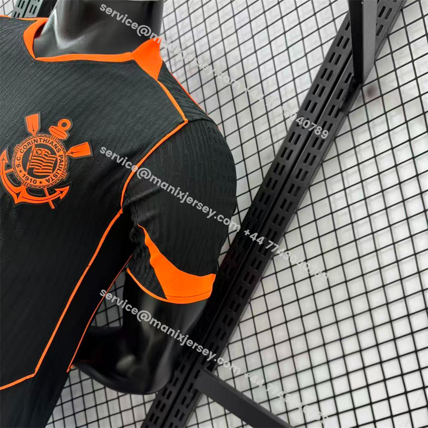 ManixJersey.com | Corinthians 25-26 Third Orange Lines Black Jersey - Player Version -Customize Name, Number and Patch | Worldwide Shipping