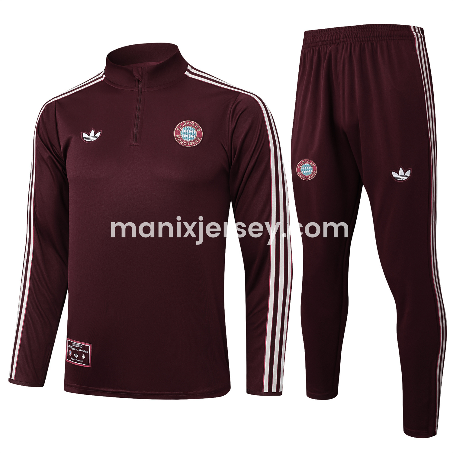 ManixJersey.com | Bayern Munich 25-26 Throwback Trefoil Long Sleeves Training Set - Deep Red -Customize Name, Number and Patch | Worldwide Shipping