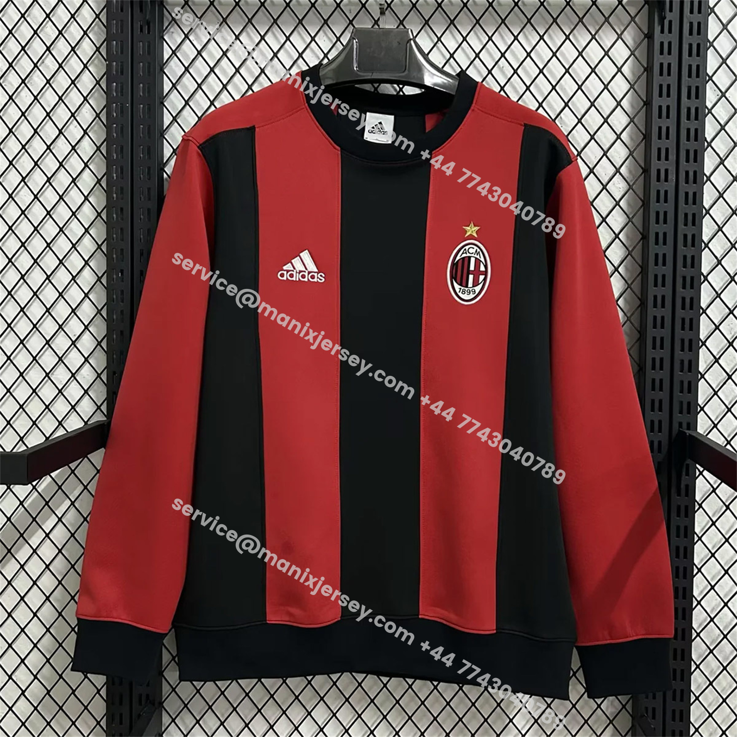 ManixJersey.com | AC Milan Red Black Stripes Unisex Pullover Hoodieullover Hoodie -Customize Name, Number and Patch | Worldwide Shipping