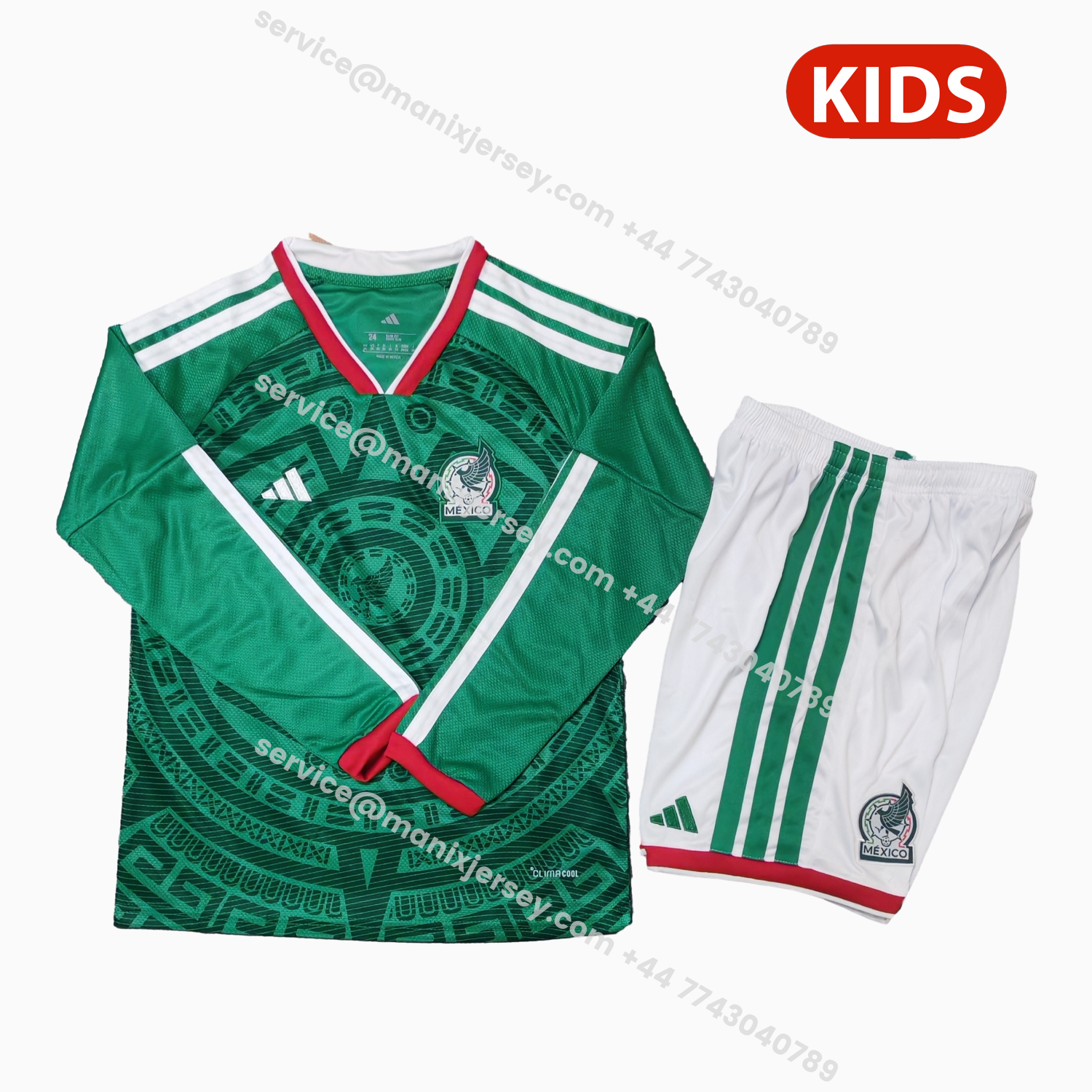 ManixJersey.com | Mexico 2026 Home Long Sleeves Kids Kit -Customize Name, Number and Patch | Worldwide Shipping