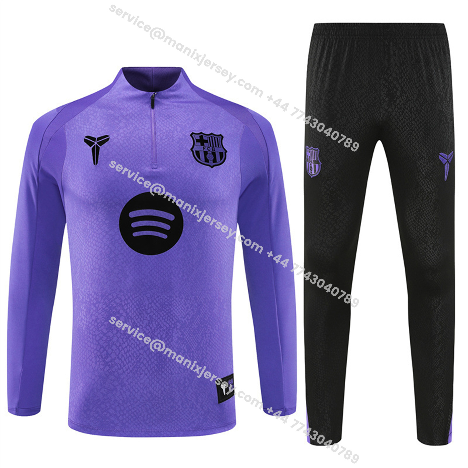ManixJersey.com | Barcelona 25-26 X KB Kids Long Sleeve Training Set - Purple Top & Black Pants -Customize Name, Number and Patch | Worldwide Shipping