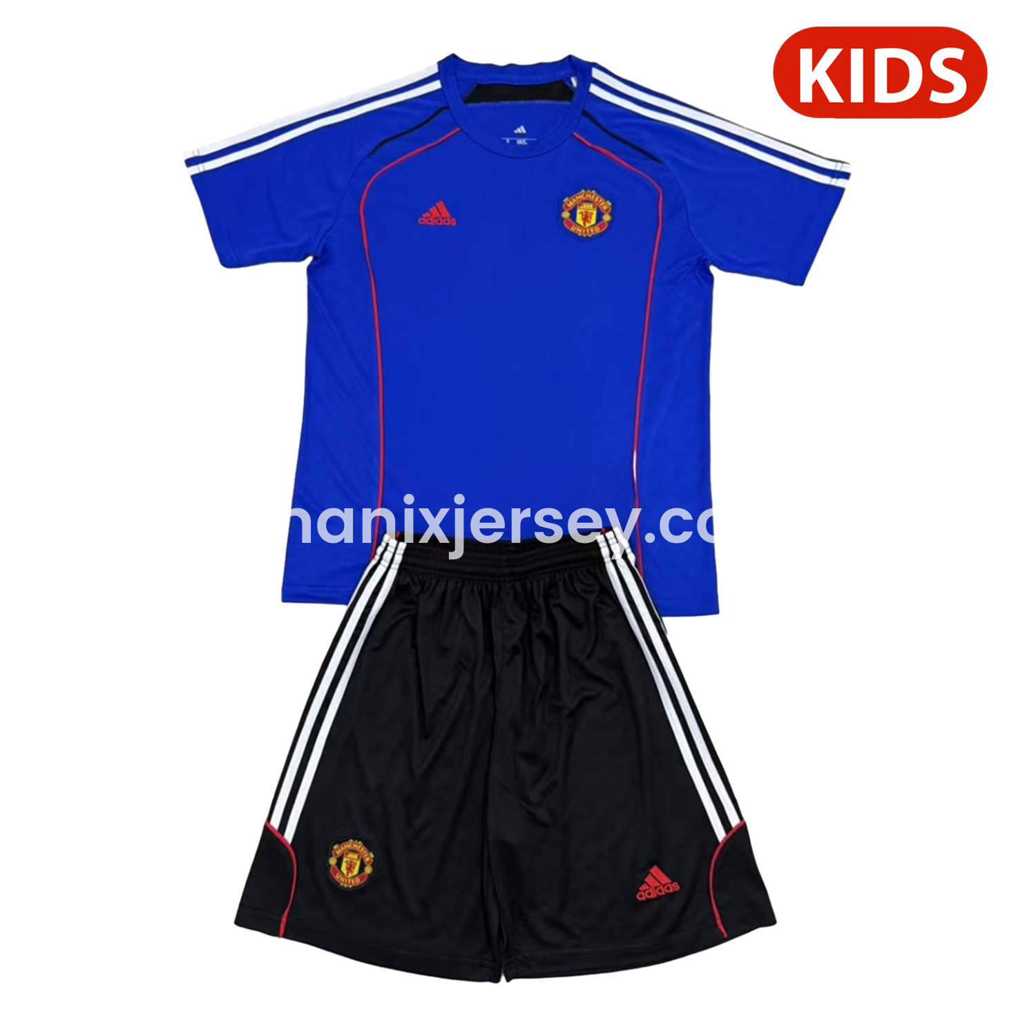 ManixJersey.com | Manchester United 25-26 Urban Purtist Throwback Blue Kids Kit -Customize Name, Number and Patch | Worldwide Shipping