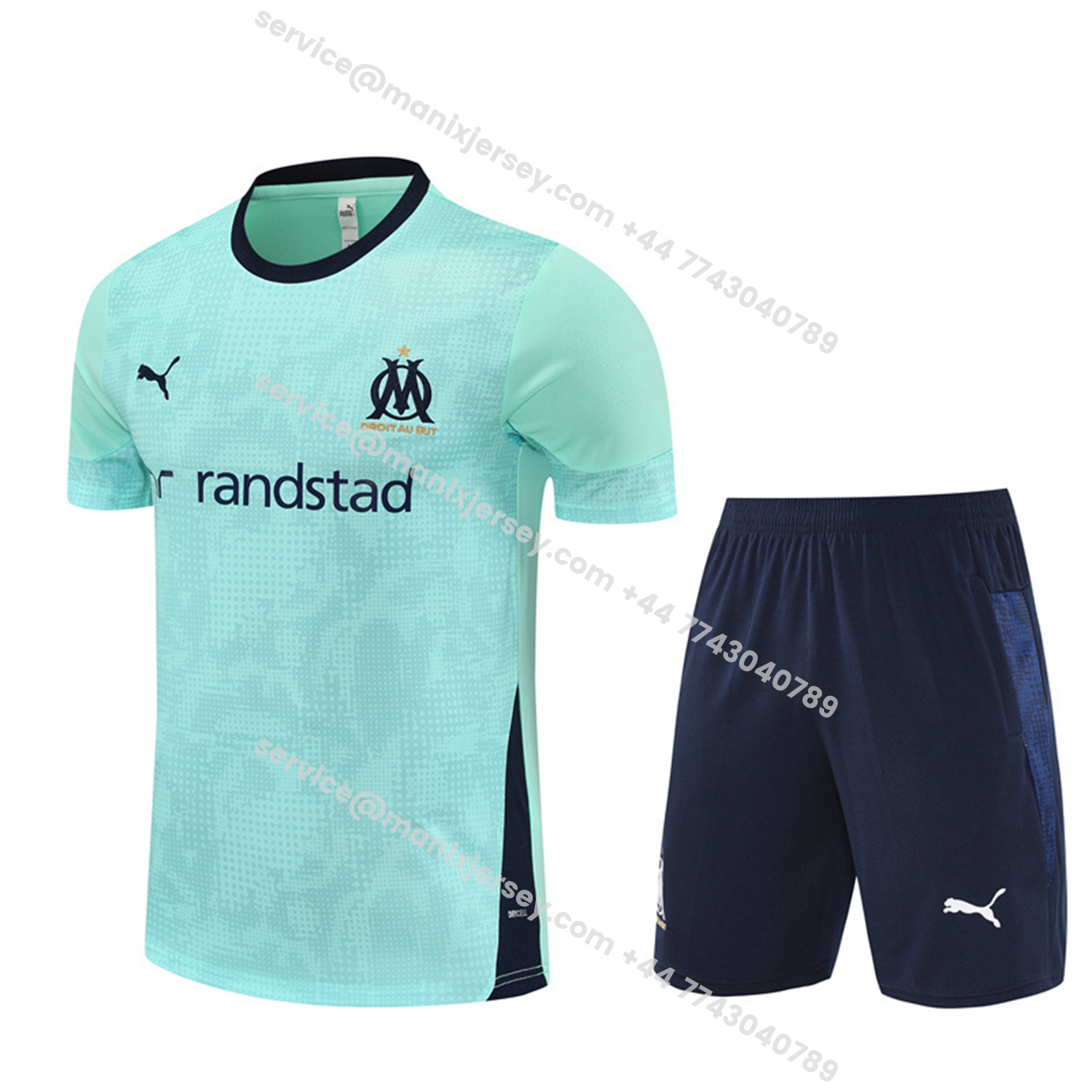 ManixJersey.com | Marseille 25-26 Short-Sleeve Training Set - Nattierblue Top & Deep Blue Pants -Customize Name, Number and Patch | Worldwide Shipping